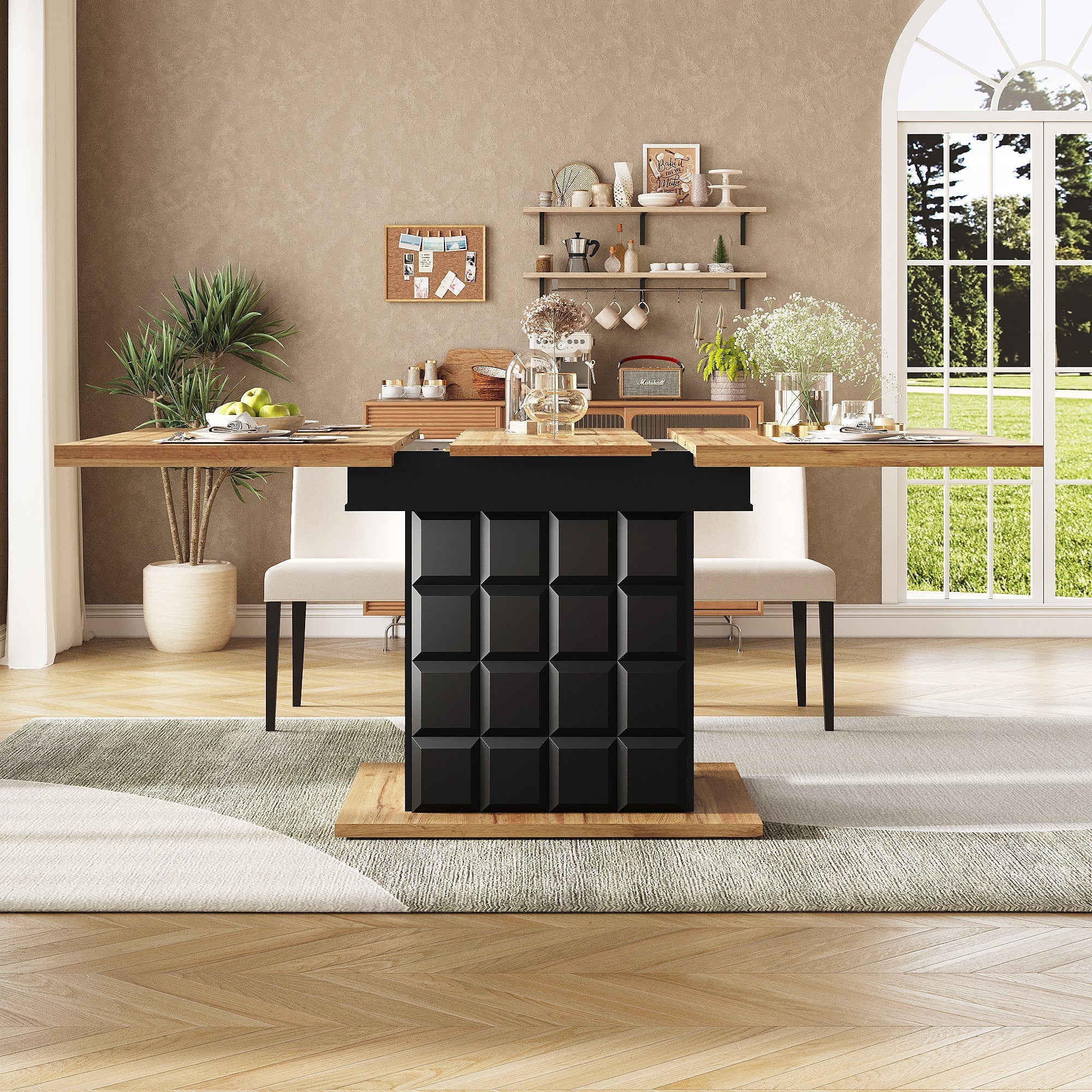 Telescopic Dining Table 110-140x80cm Foldable Extendable Checkered Pattern - Image 2