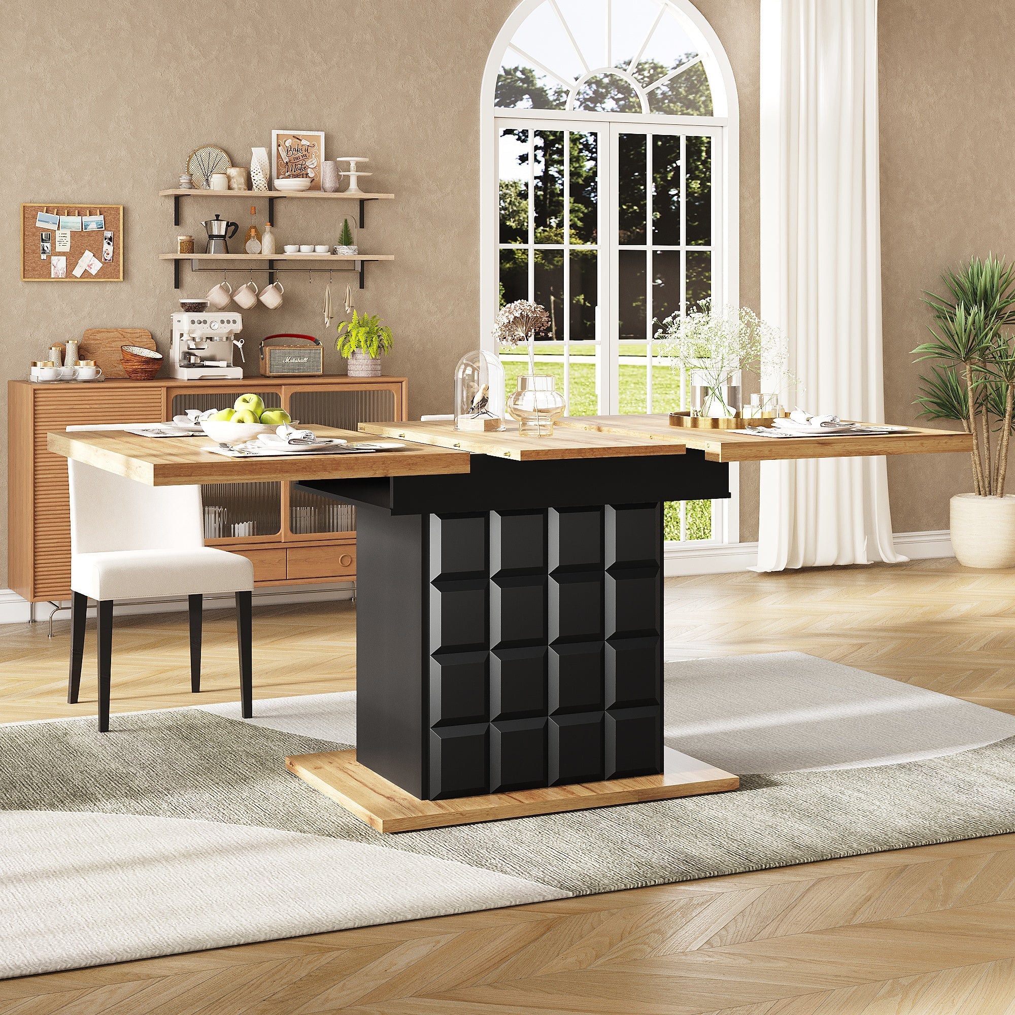 Telescopic Dining Table 110-140x80cm Foldable Extendable Checkered Pattern - Image 3