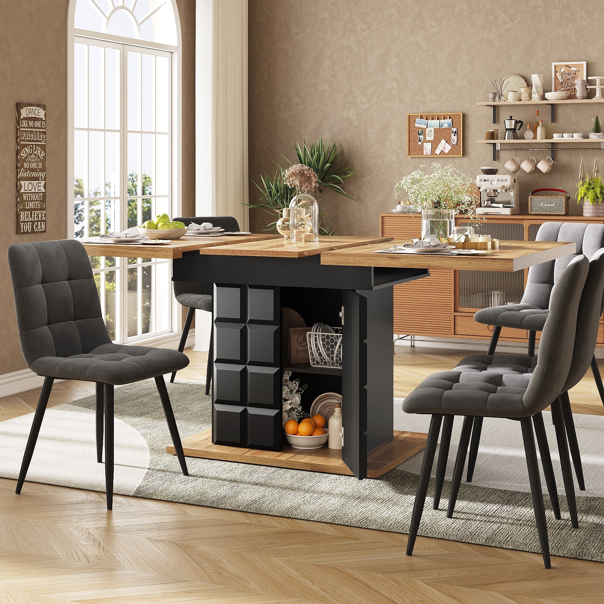 Telescopic Dining Table 110-140x80cm Foldable Extendable Checkered Pattern - Image 4