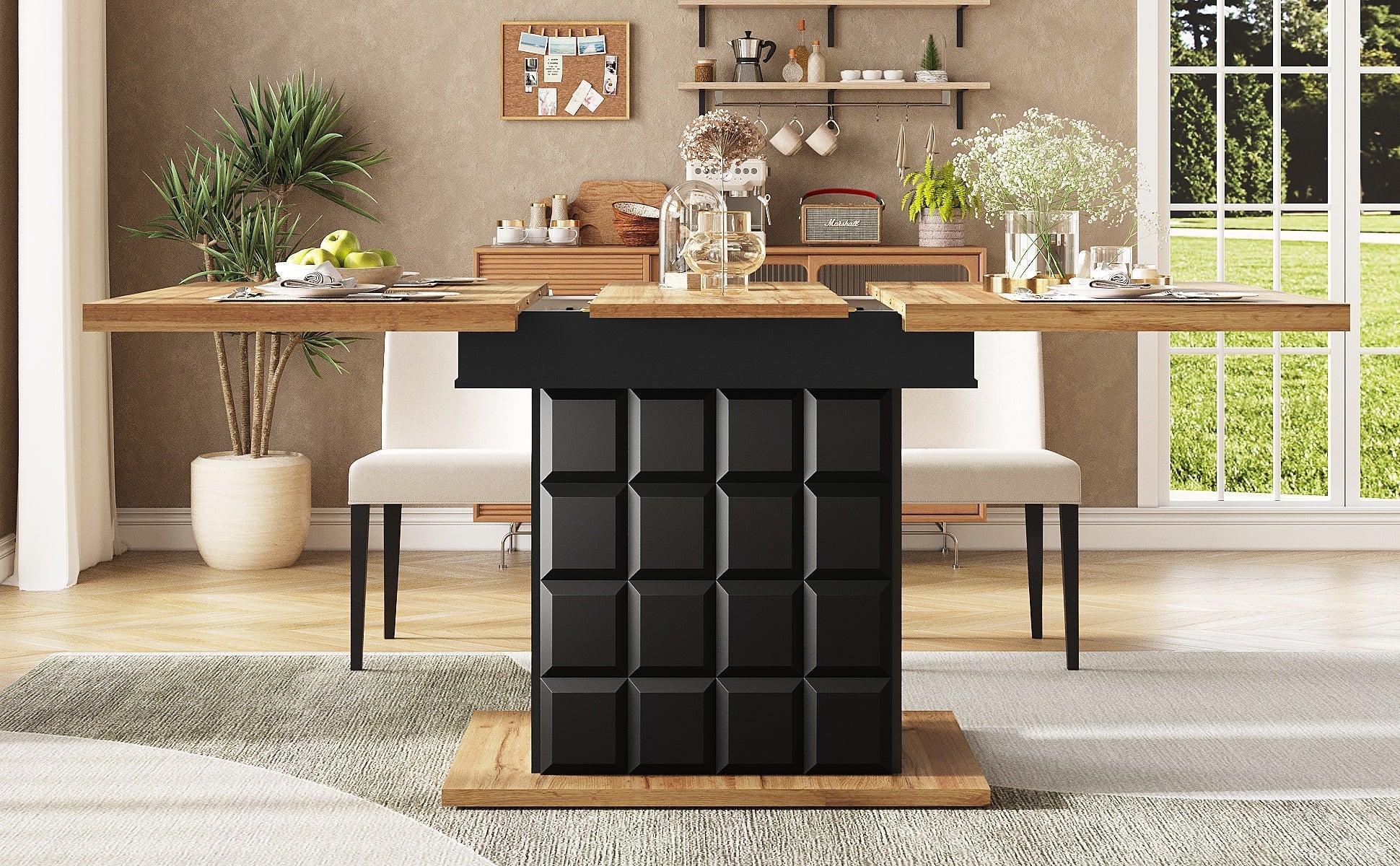 Telescopic Dining Table 110-140x80cm Foldable Extendable Checkered Pattern - Image 5
