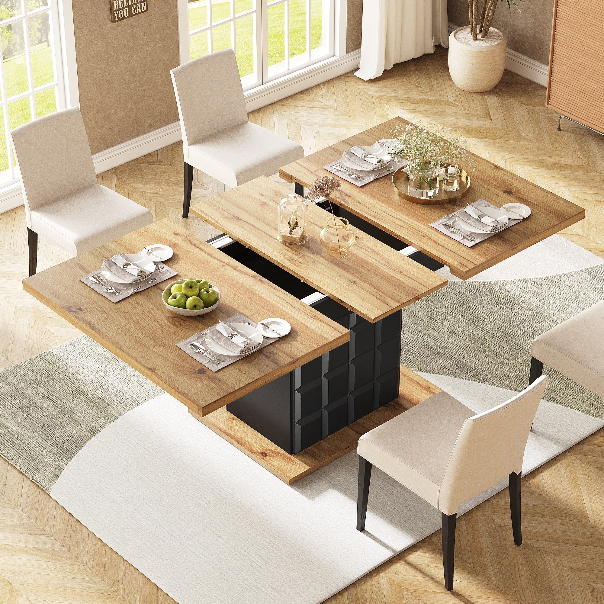 Telescopic Dining Table 110-140x80cm Foldable Extendable Checkered Pattern - Image 6