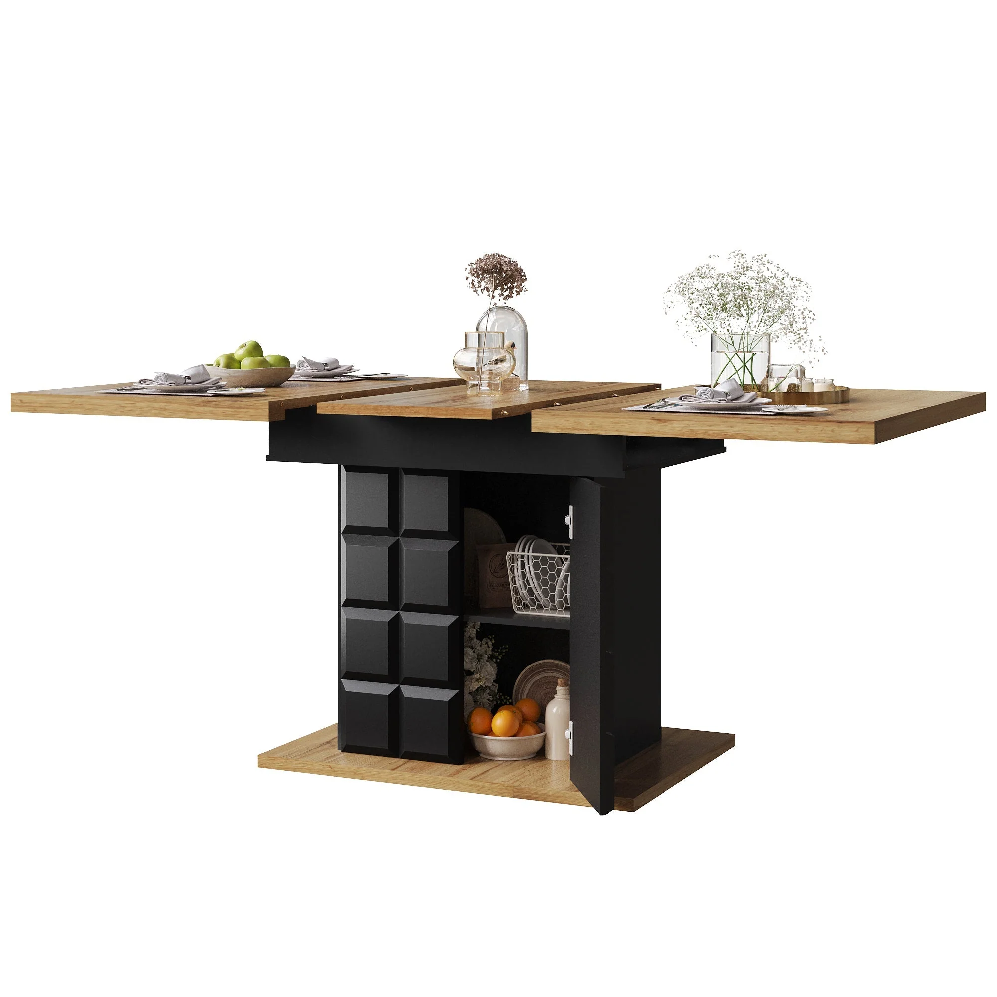 Telescopic Dining Table 110-140x80cm Foldable Extendable Checkered Pattern - Image 8
