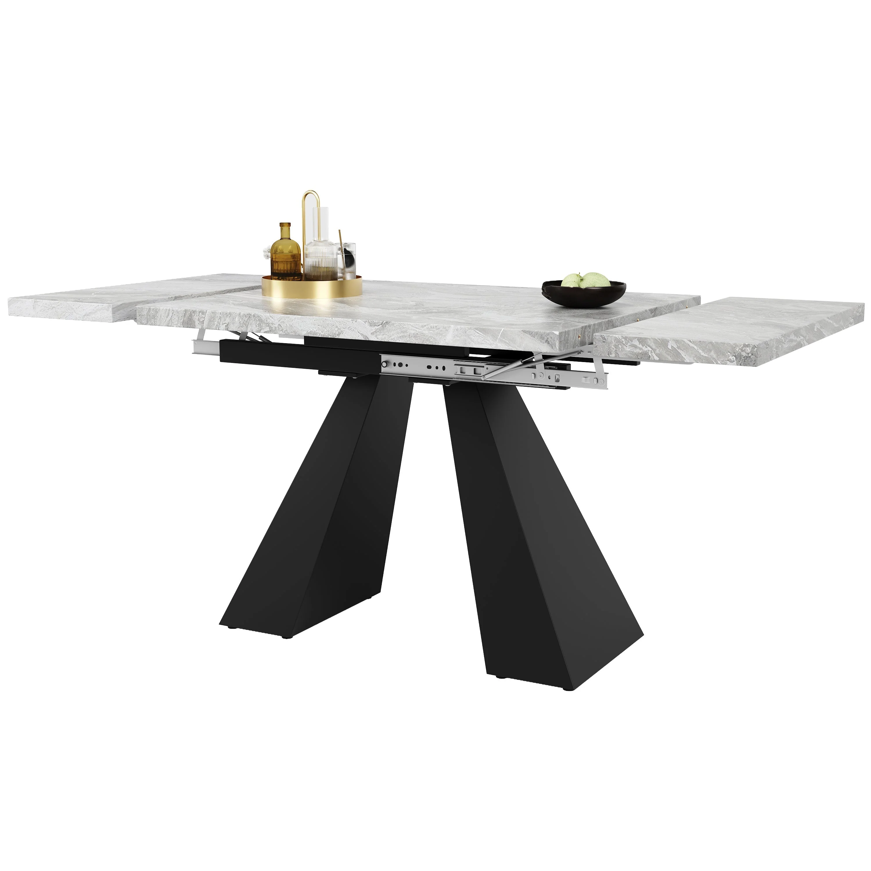 Telescopic Dining Table 99-159cm Extendable Pedestal Legs - Grey - Image 2