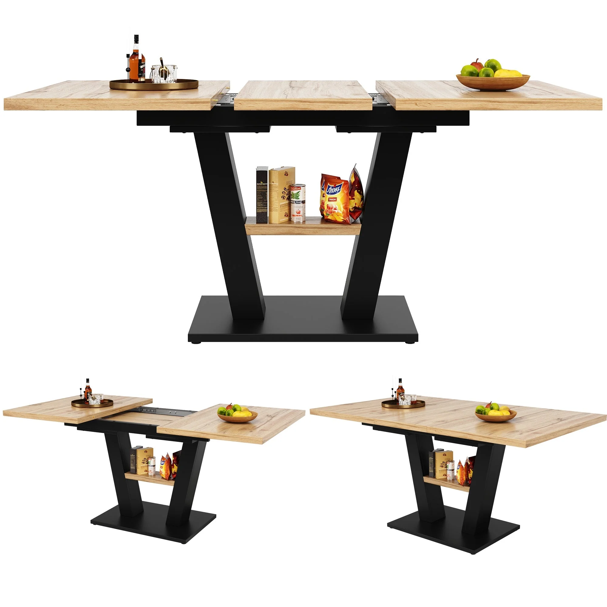 Telescopic Dining Table Extendable 118-157cm - Wood Color - Image 9