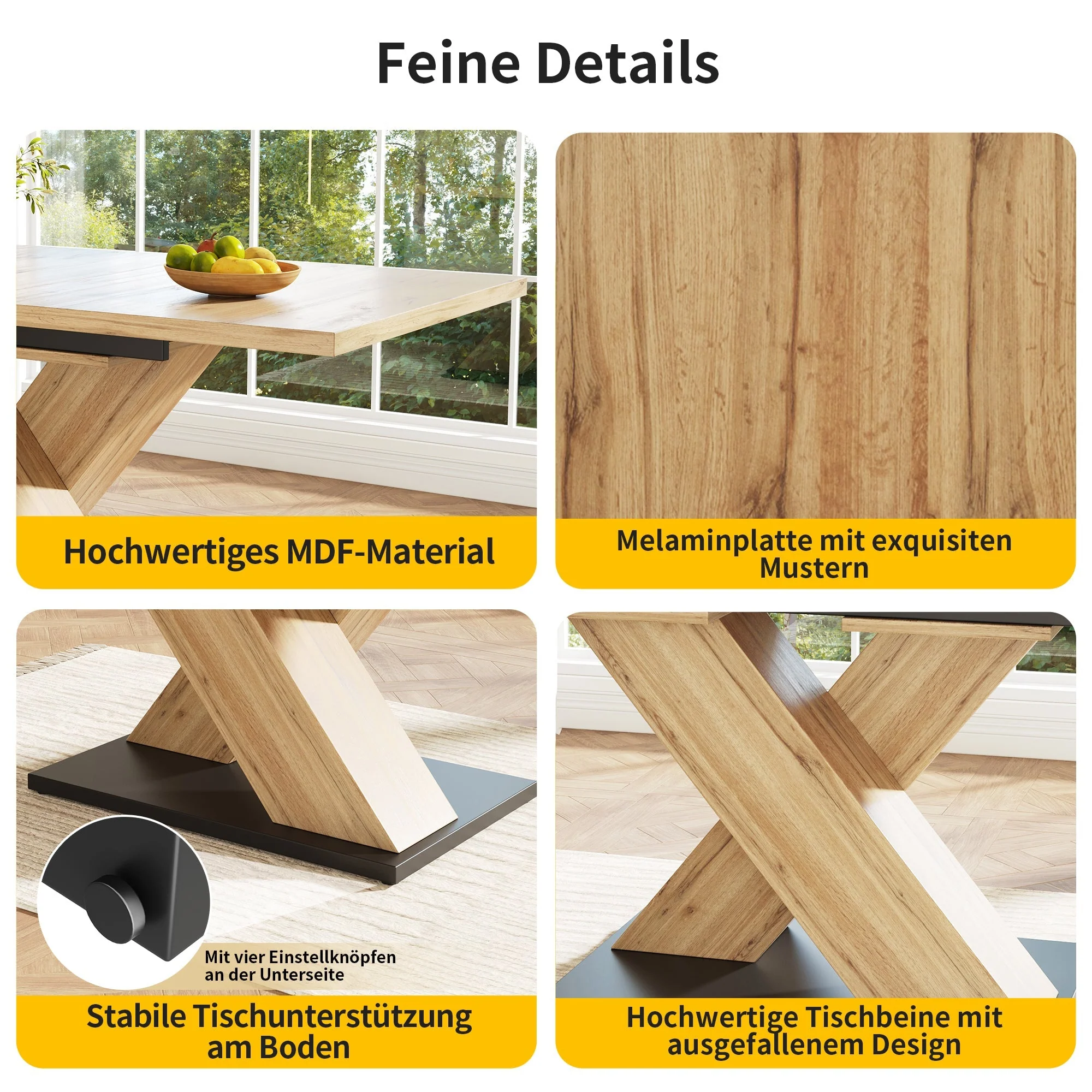 Telescopic Dining Table, Extendable 119-158.5cm Kitchen/Living Room, Wood-Colored - Image 8