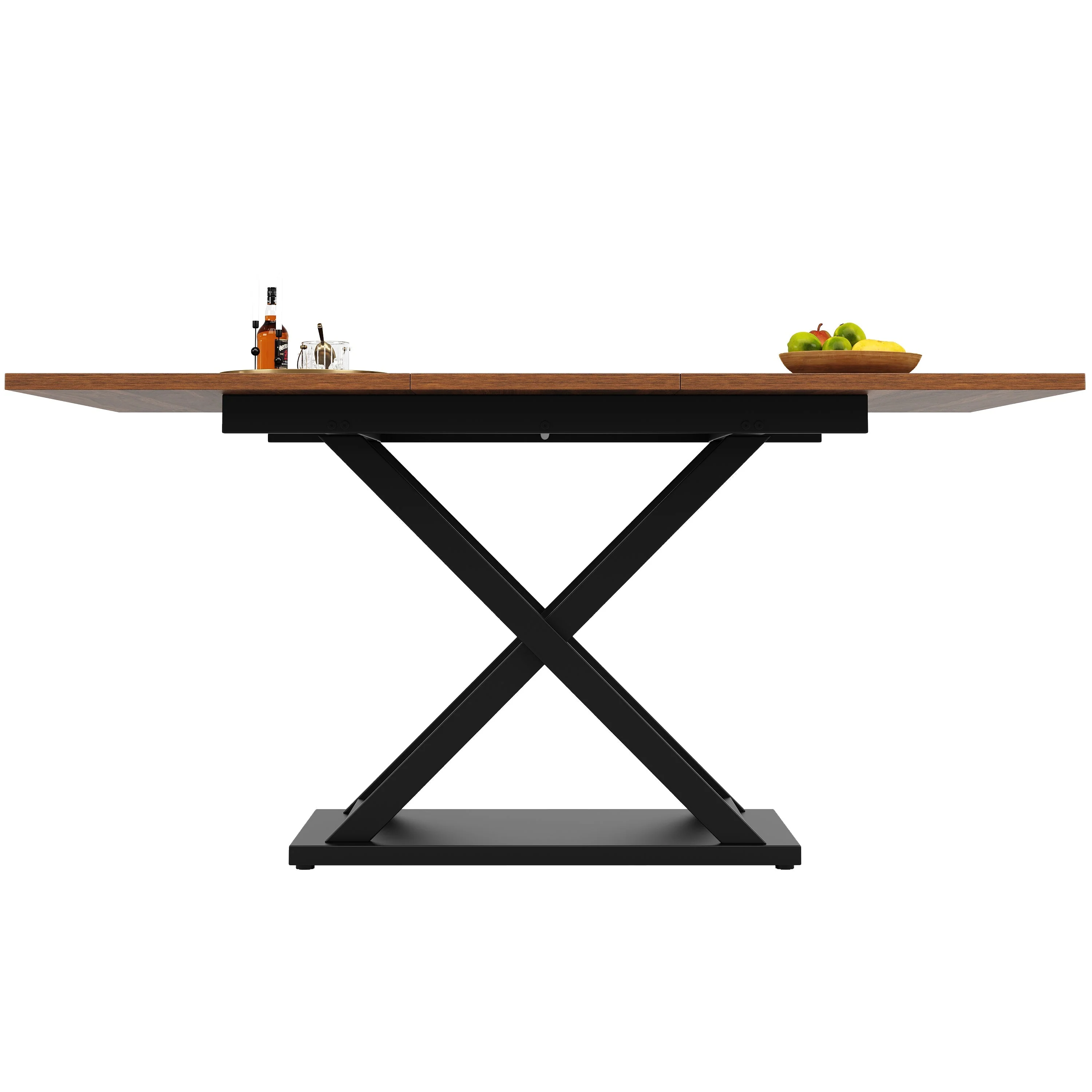 Telescopic Dining Table Extendable 120-160cm Crossed Iron Legs - Walnut - Image 10