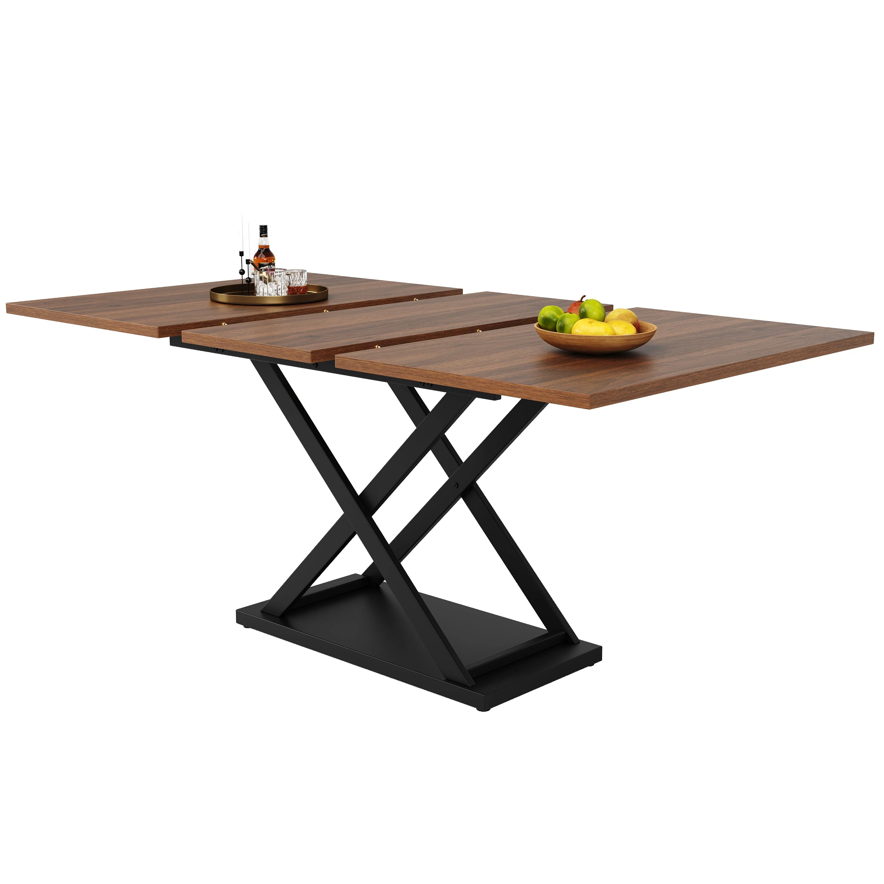 Telescopic Dining Table Extendable 120-160cm Crossed Iron Legs - Walnut - Image 6