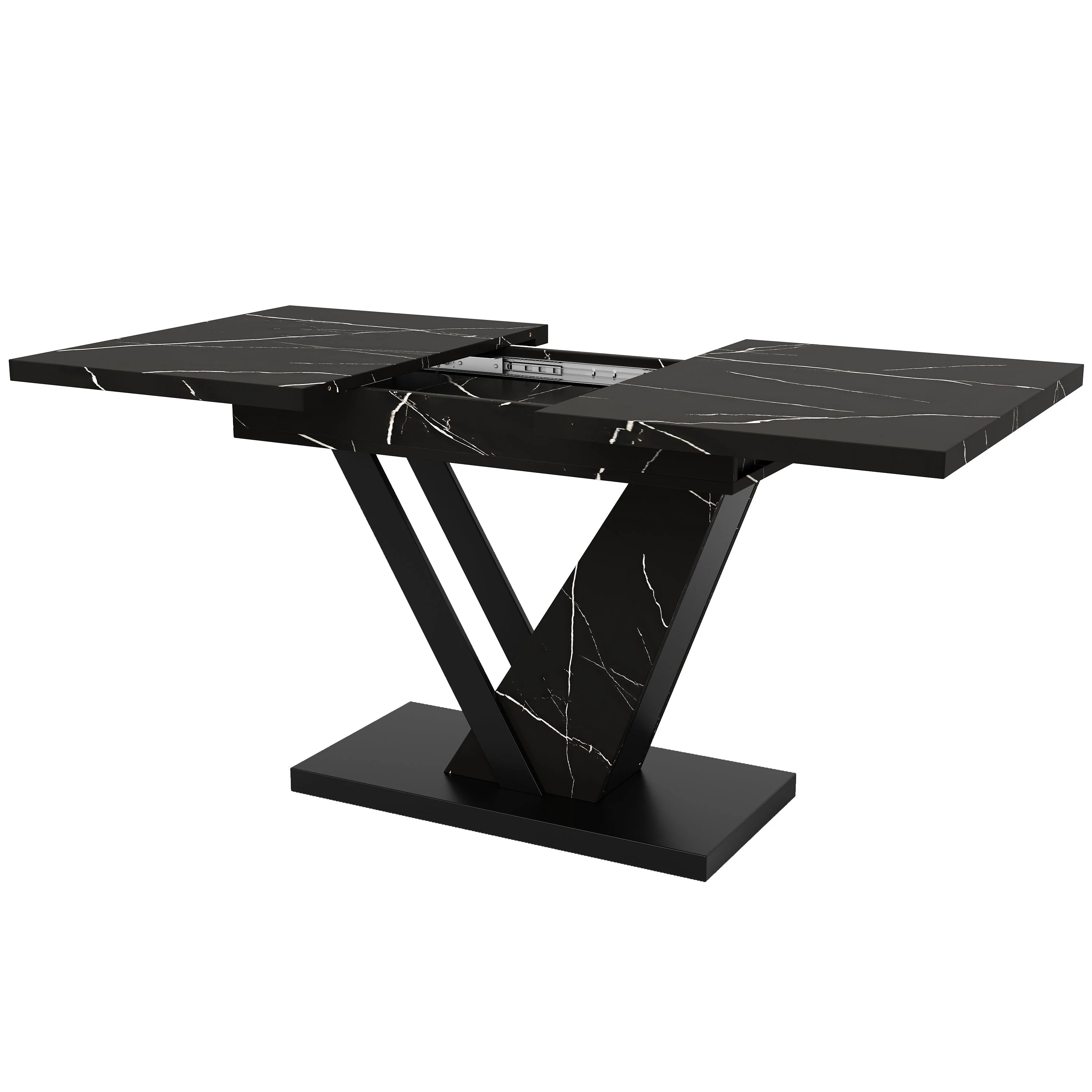 Telescopic Dining Table Extendable 120-160cm Marble Pattern - Black - Image 3