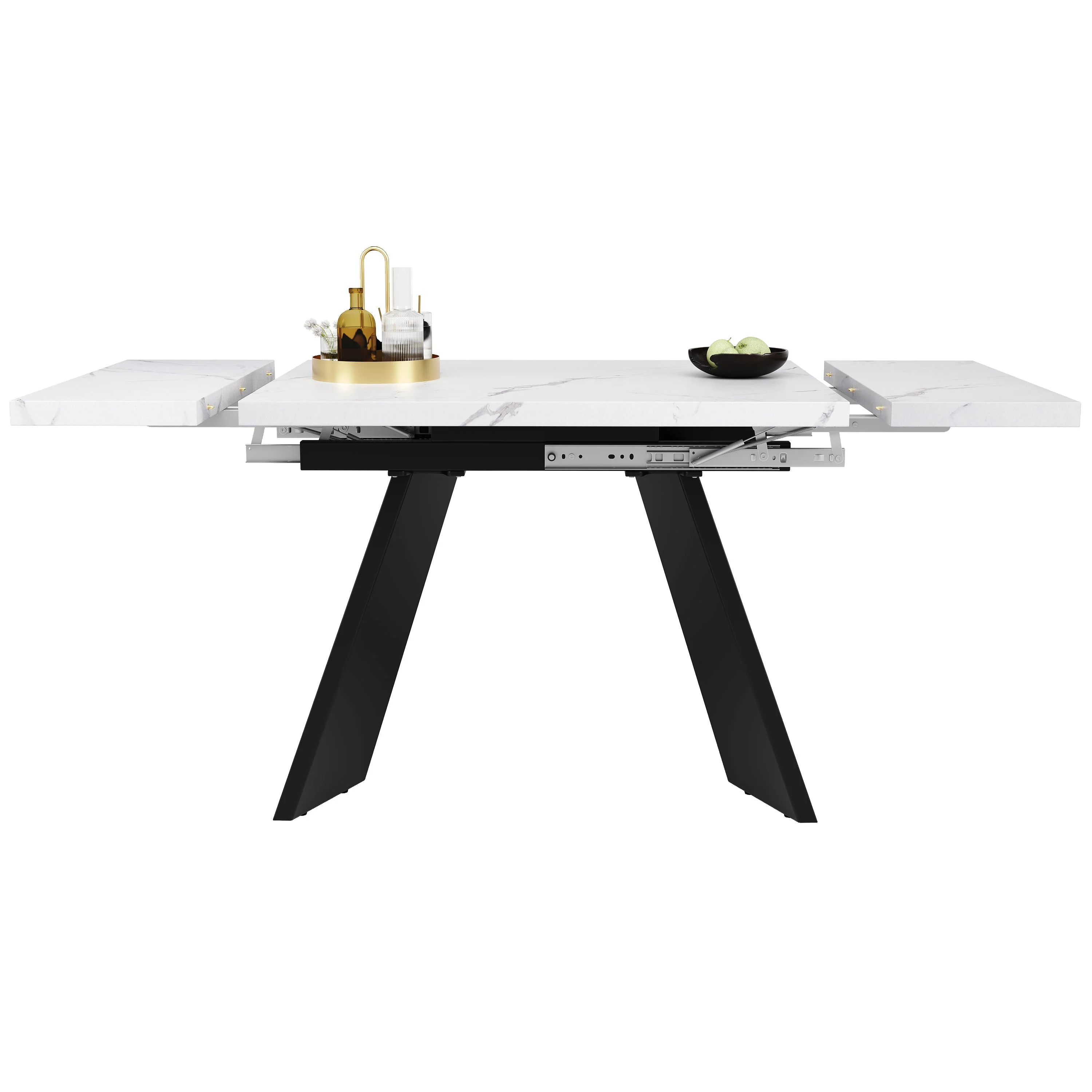 Telescopic Dining Table Extendable 99-159x74cm Flat Legs - White - Image 6