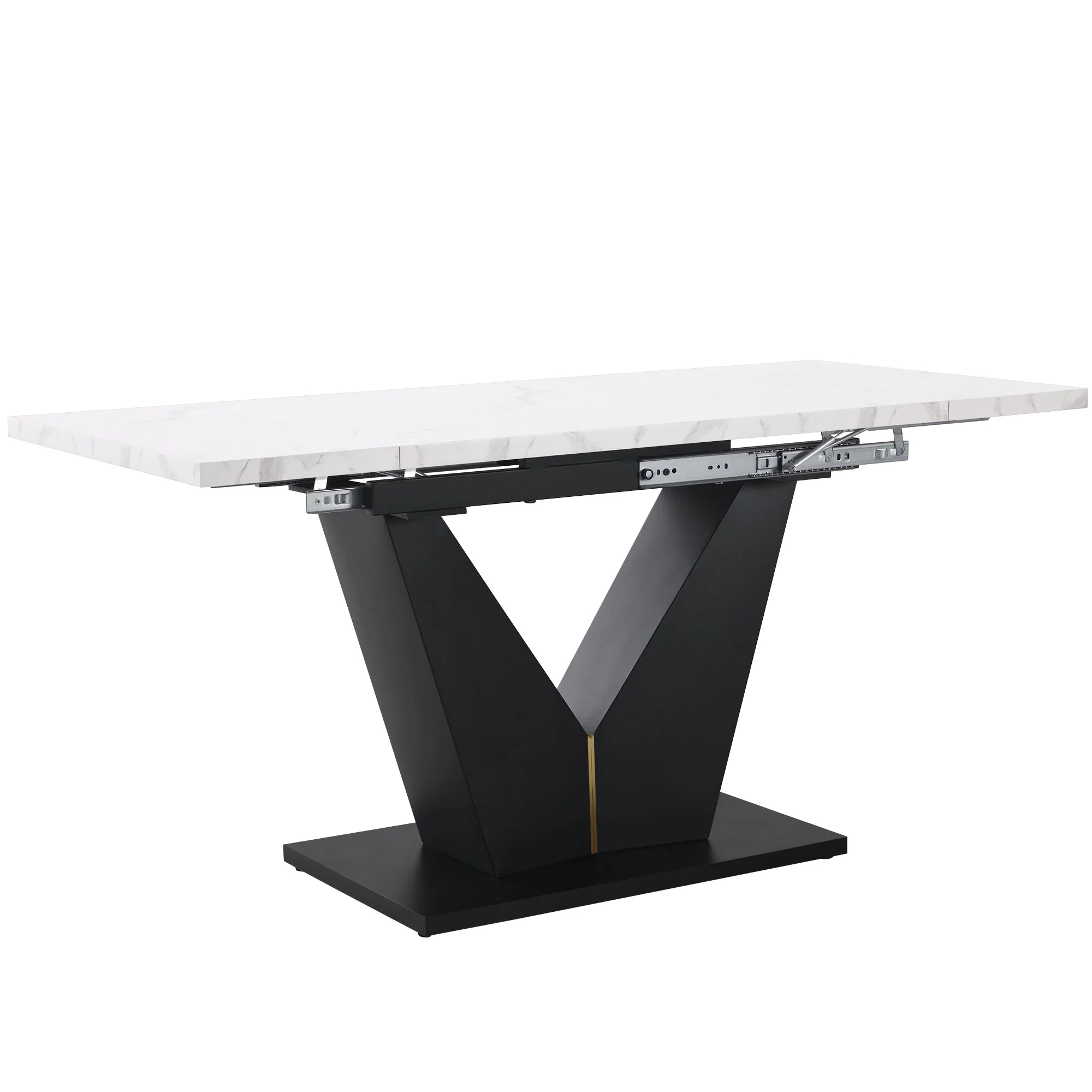 Telescopic Dining Table Extendable 99-159x75cm Space-Saving White V-Shaped Top - Image 10