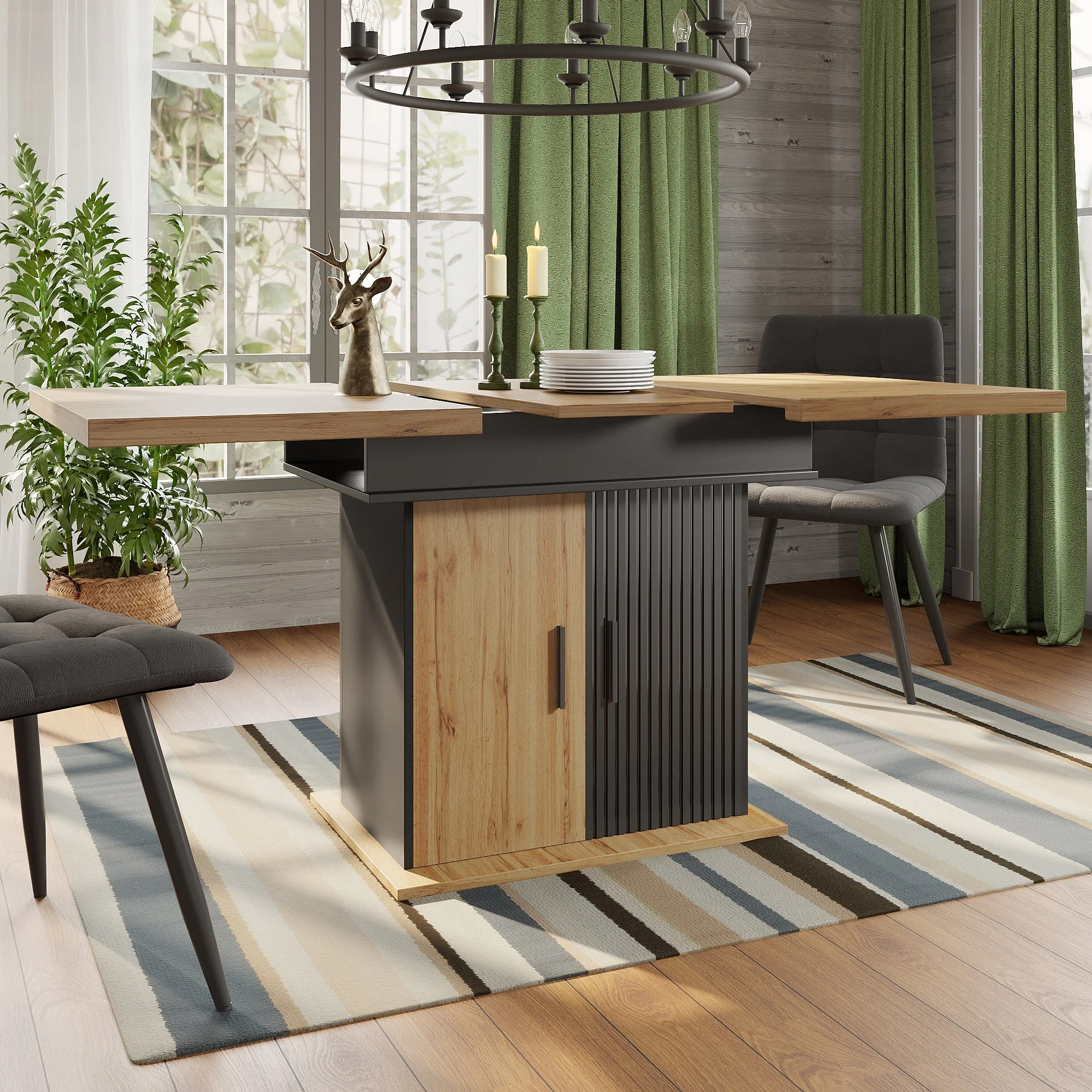 Telescopic Dining Table, Extendable Foldable Space-Saving Table for 4-6 People, Retro Style - Image 2