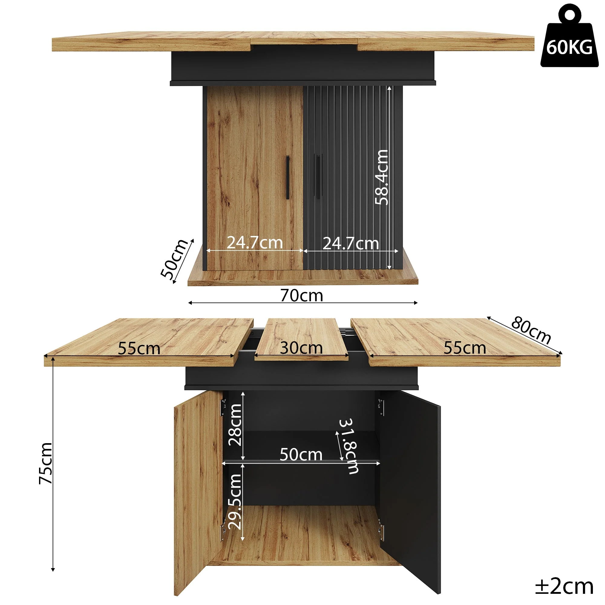 Telescopic Dining Table, Extendable Foldable Space-Saving Table for 4-6 People, Retro Style - Image 4