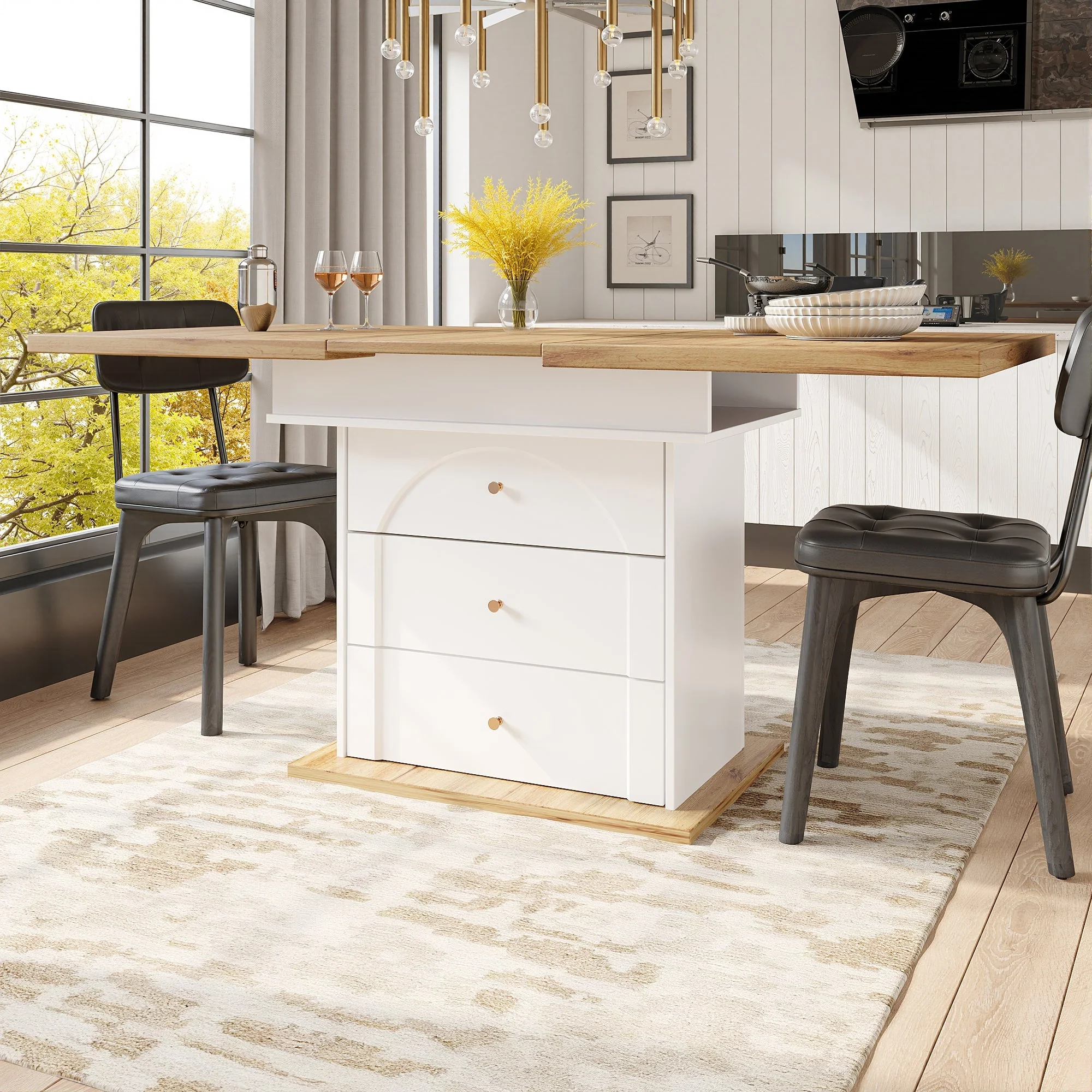 Telescopic Dining Table, Extendable for 4-6 People, White - Image 2