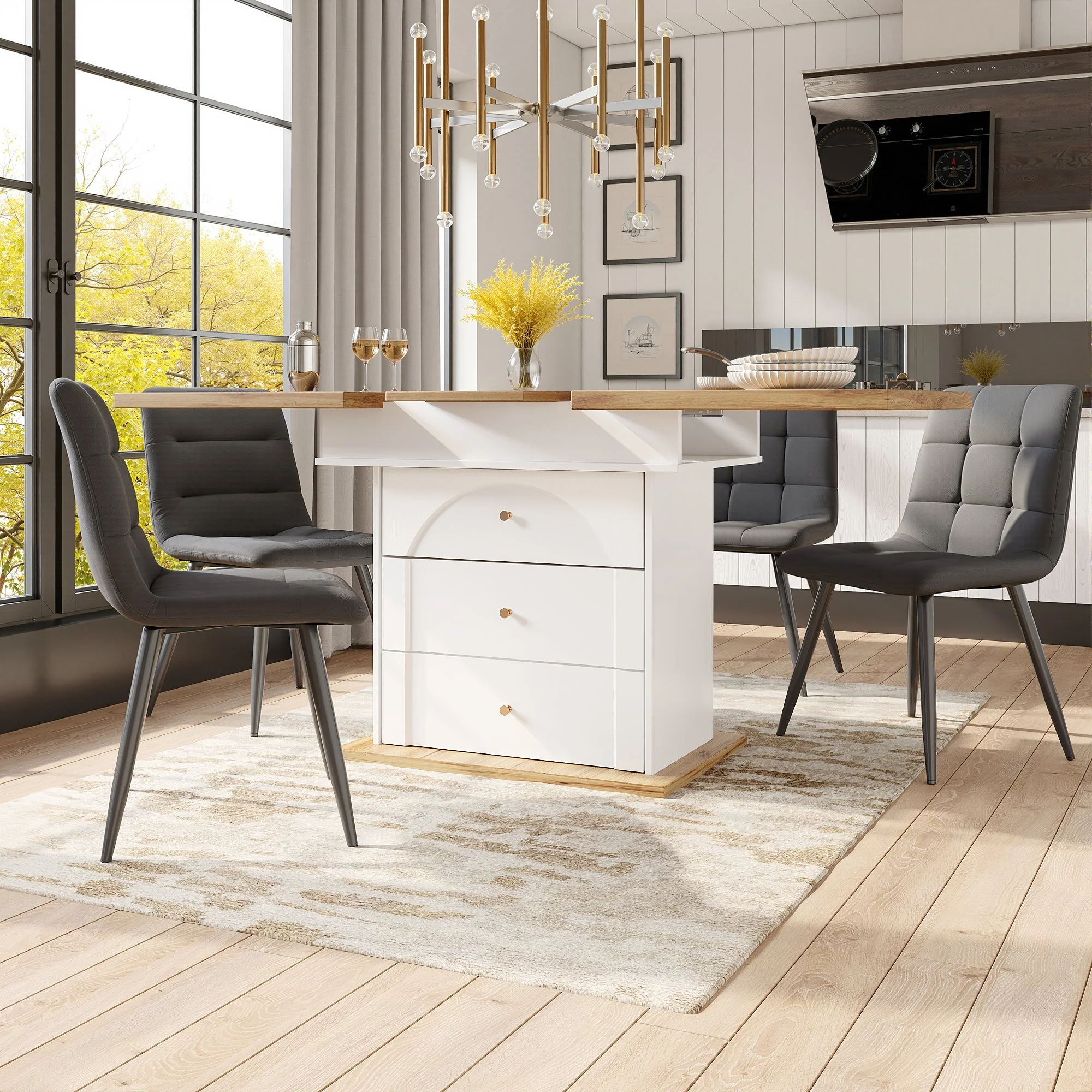 Telescopic Dining Table, Extendable for 4-6 People, White - Image 3
