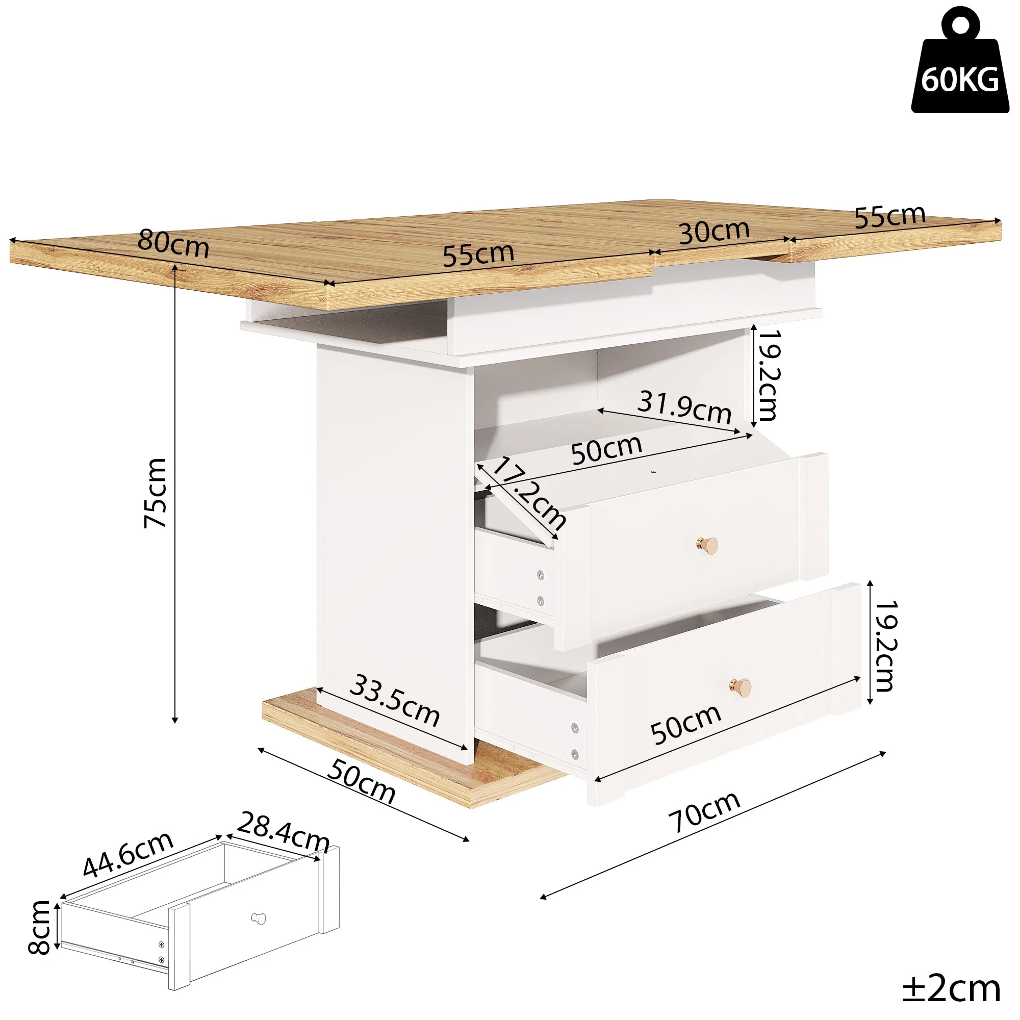 Telescopic Dining Table, Extendable for 4-6 People, White - Image 5
