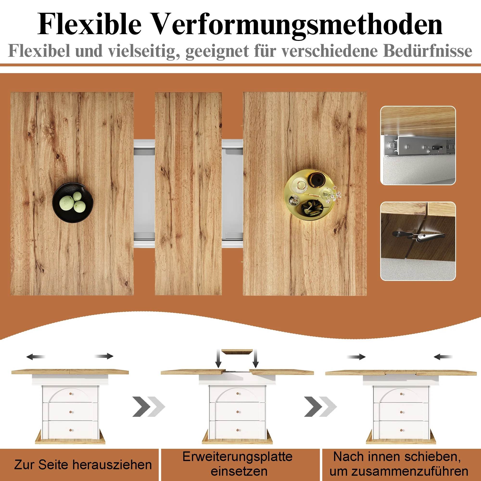 Telescopic Dining Table, Extendable for 4-6 People, White - Image 7