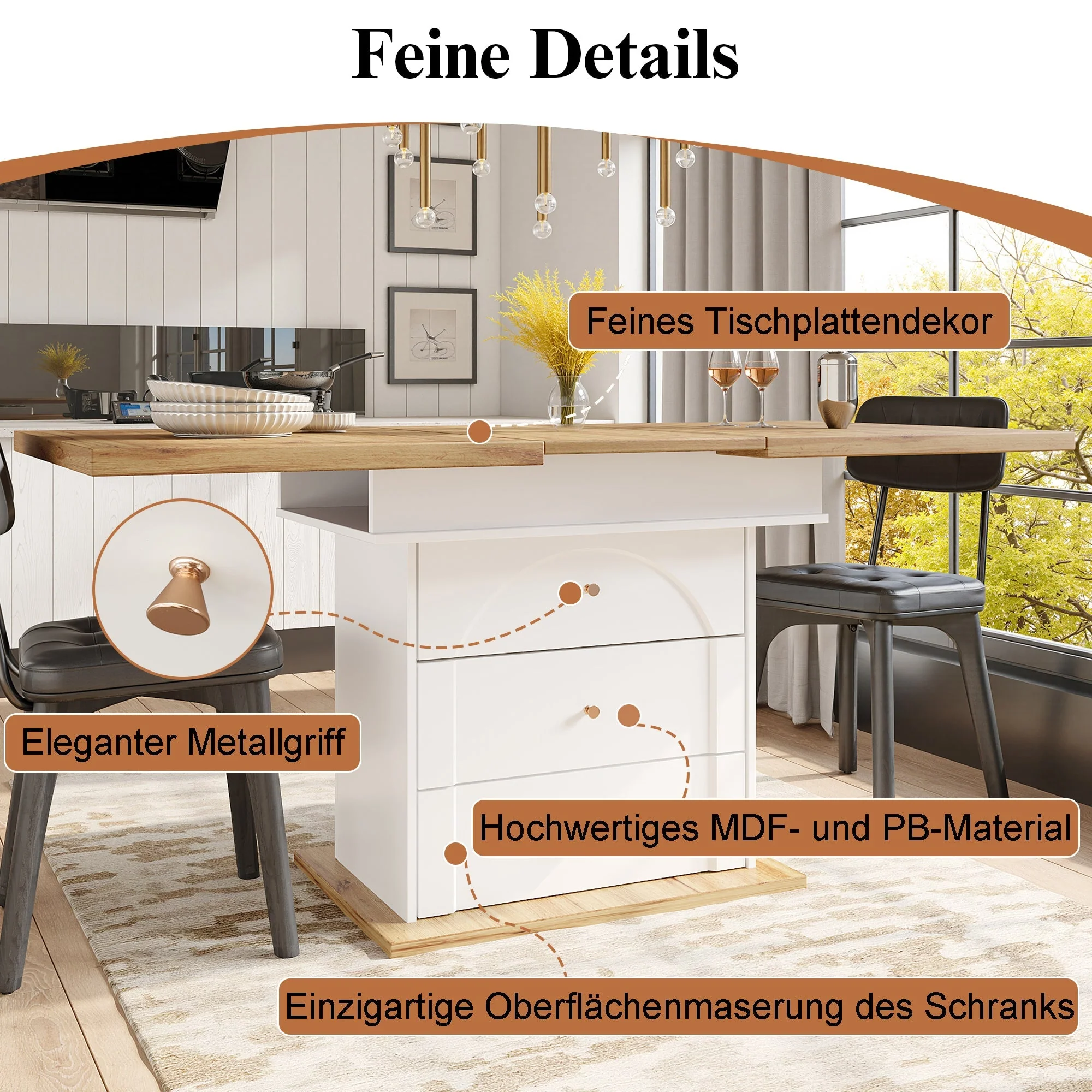 Telescopic Dining Table, Extendable for 4-6 People, White - Image 8