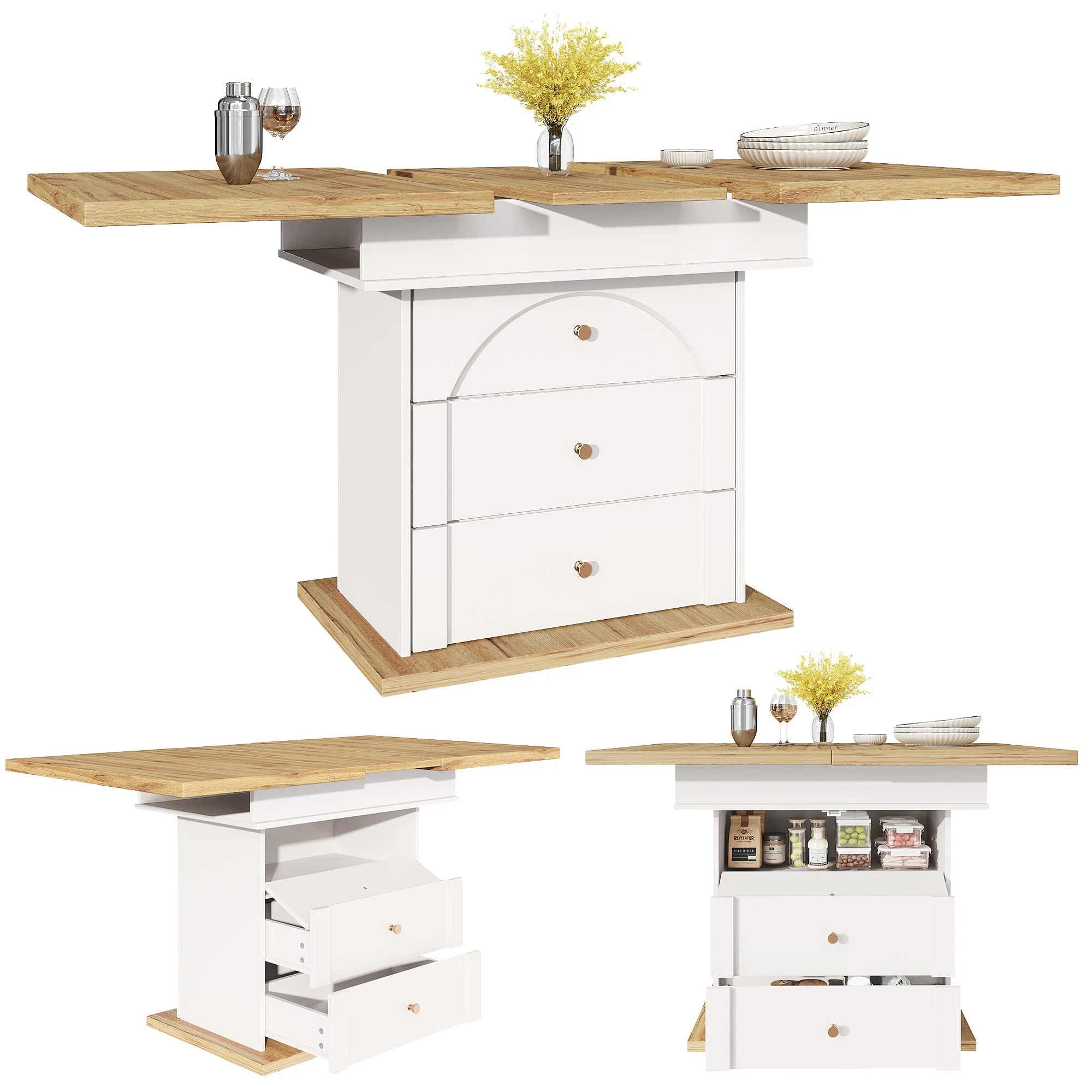 Telescopic Dining Table, Extendable for 4-6 People, White - Image 9