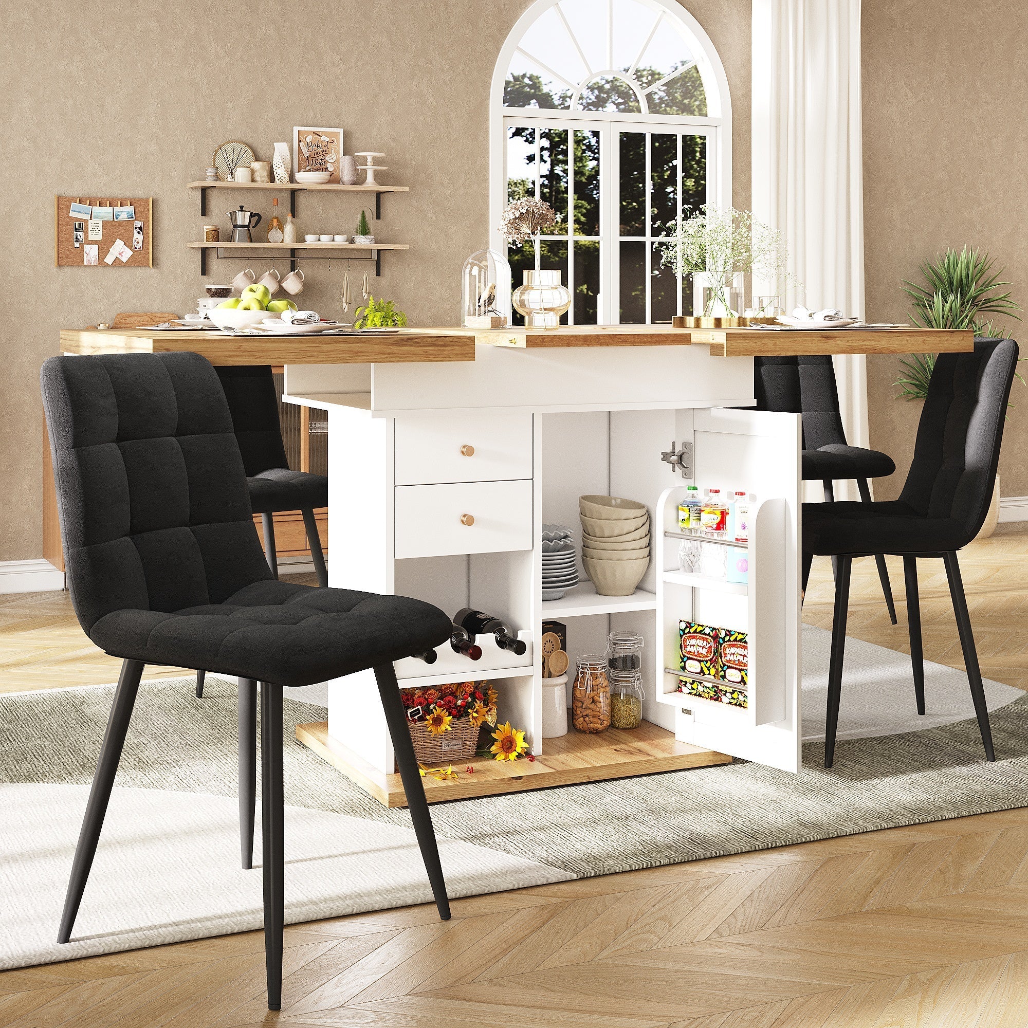 Telescopic Dining Table with Extendable Design and Wine Rack, White - Image 10