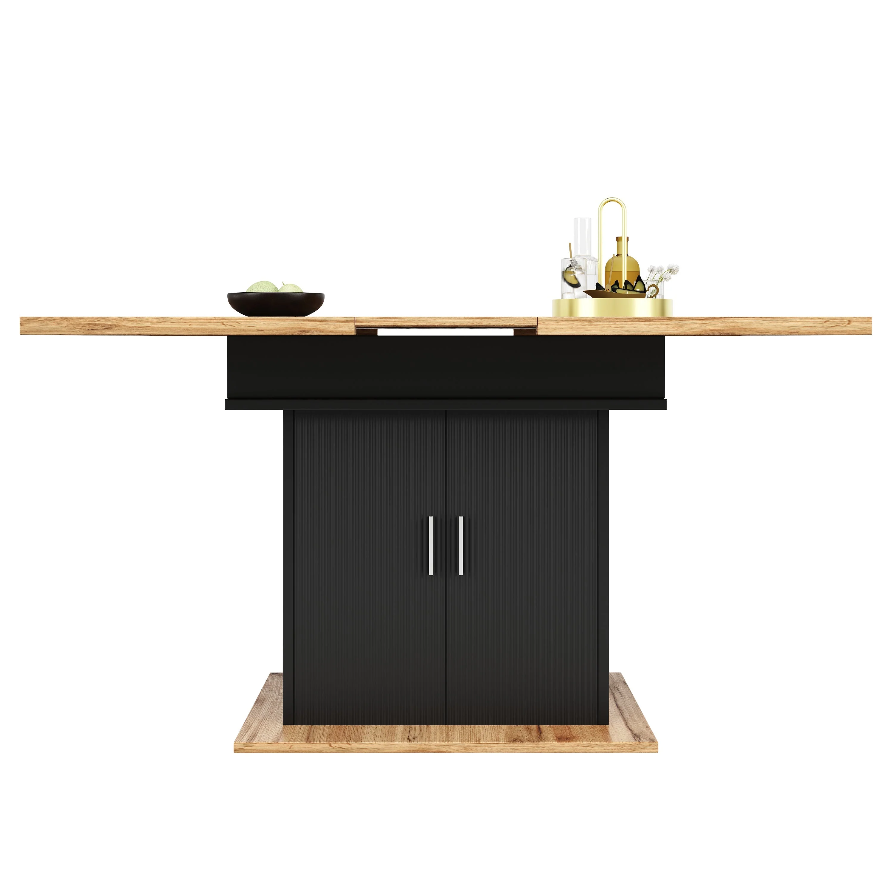 Telescopic Extendable Dining Table 140x70cm Storage Shelf - Natural/Black - Image 10