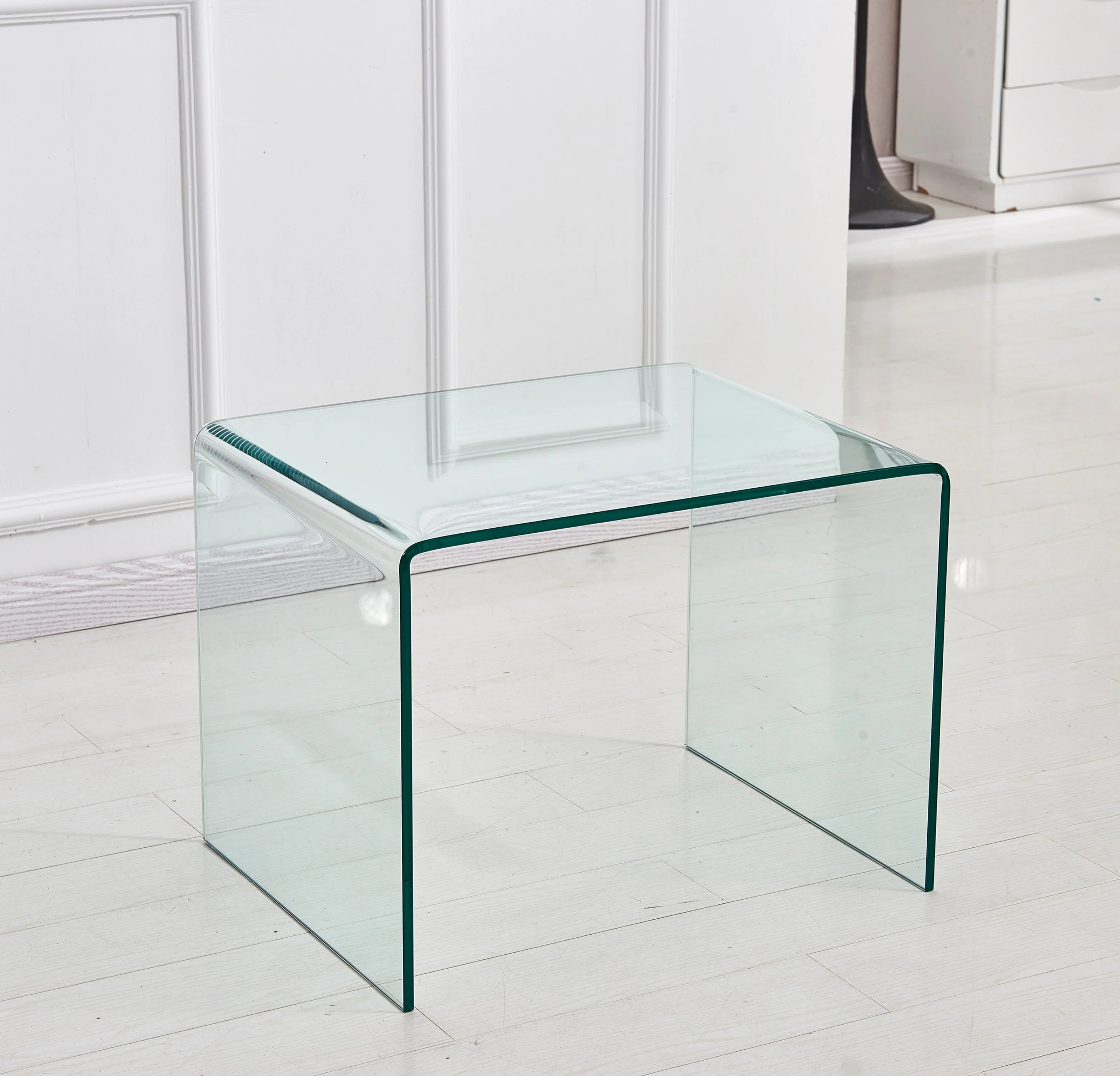 Tempered Glass Side Table, Transparent End Table and Sofa Table, Clear Bent Glass
