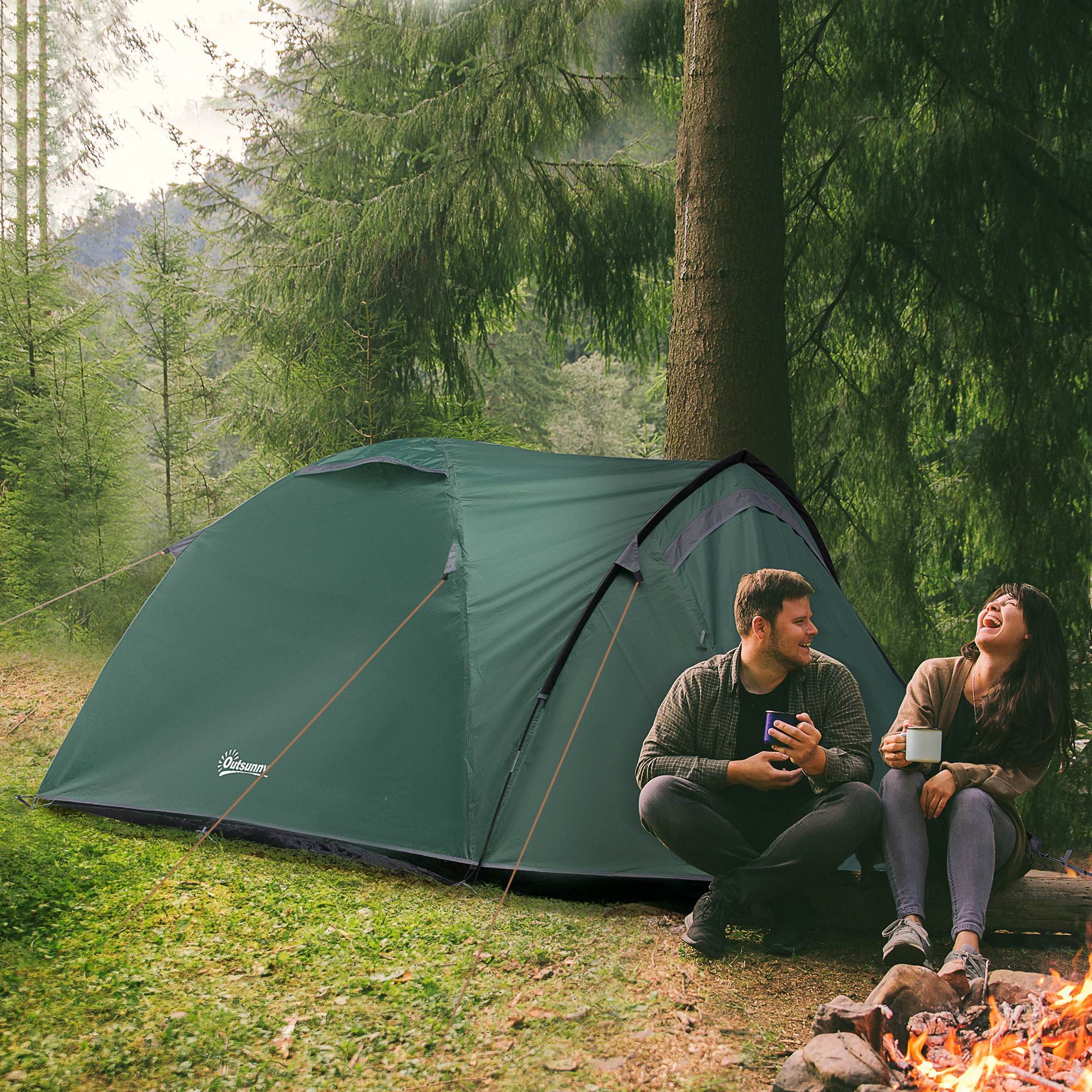 Tent 2 Person Camping Dome, Polyester Gray - Image 2