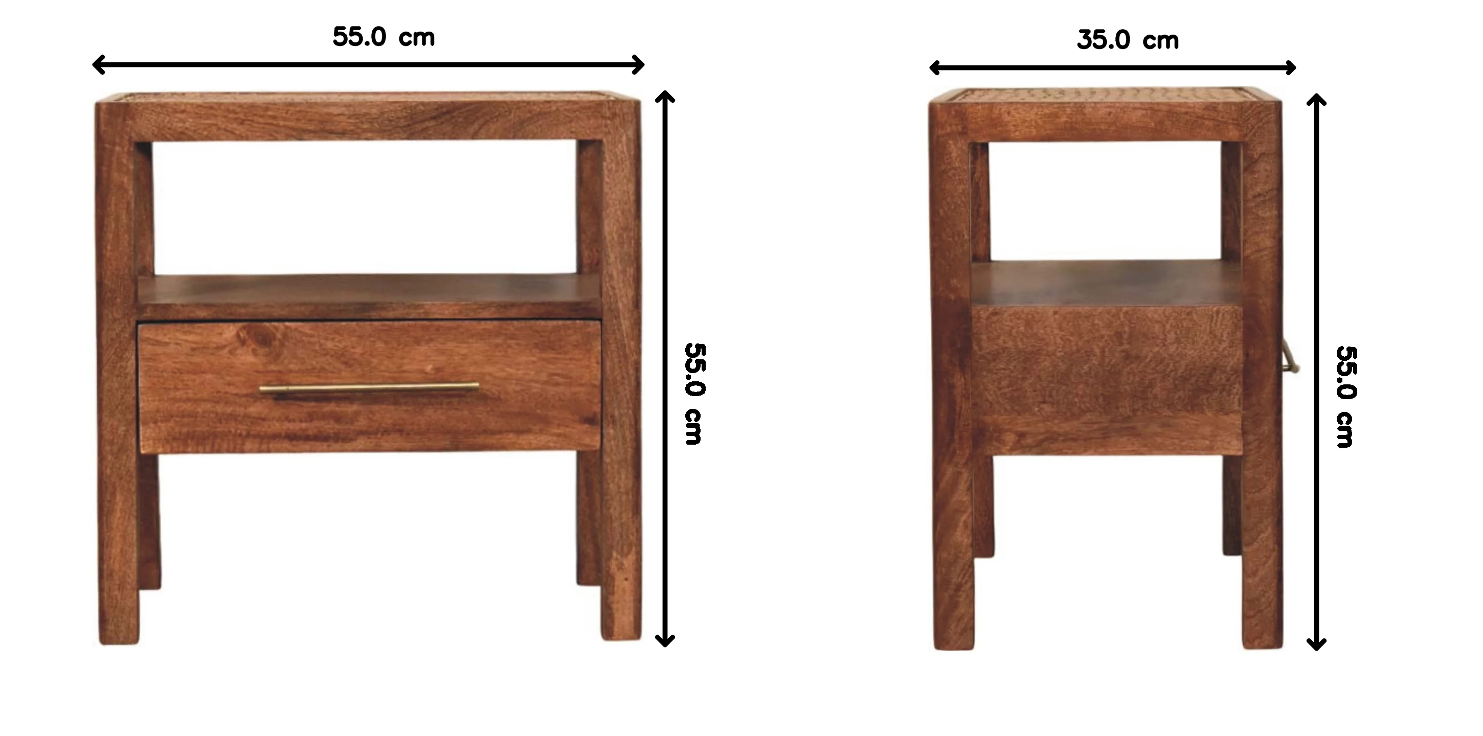 The Caldera Bedside Stand, 1 Drawer 1 Open Slot, Solid Wood Brown - Image 3