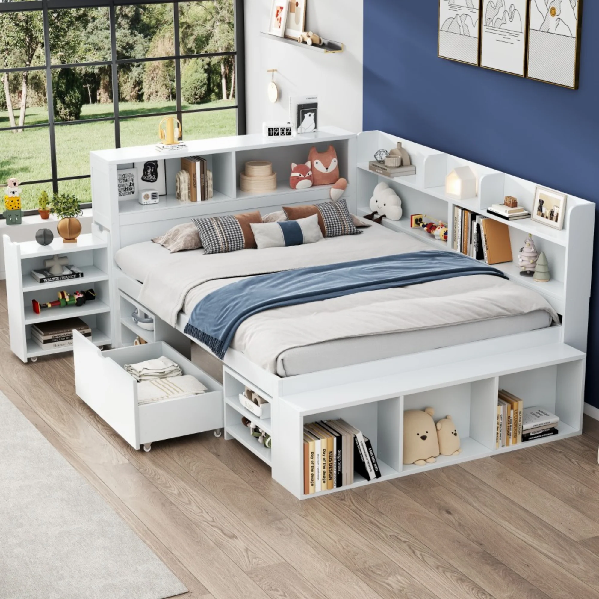 LED upholstered bed, 140 × 190 cm, hydraulic bed, 2-in-1 storage drawers at the foot of the bed, built-in LED light strips on both sides of the bed, slatted base, mattress not included, velvet, grey. - Image 10