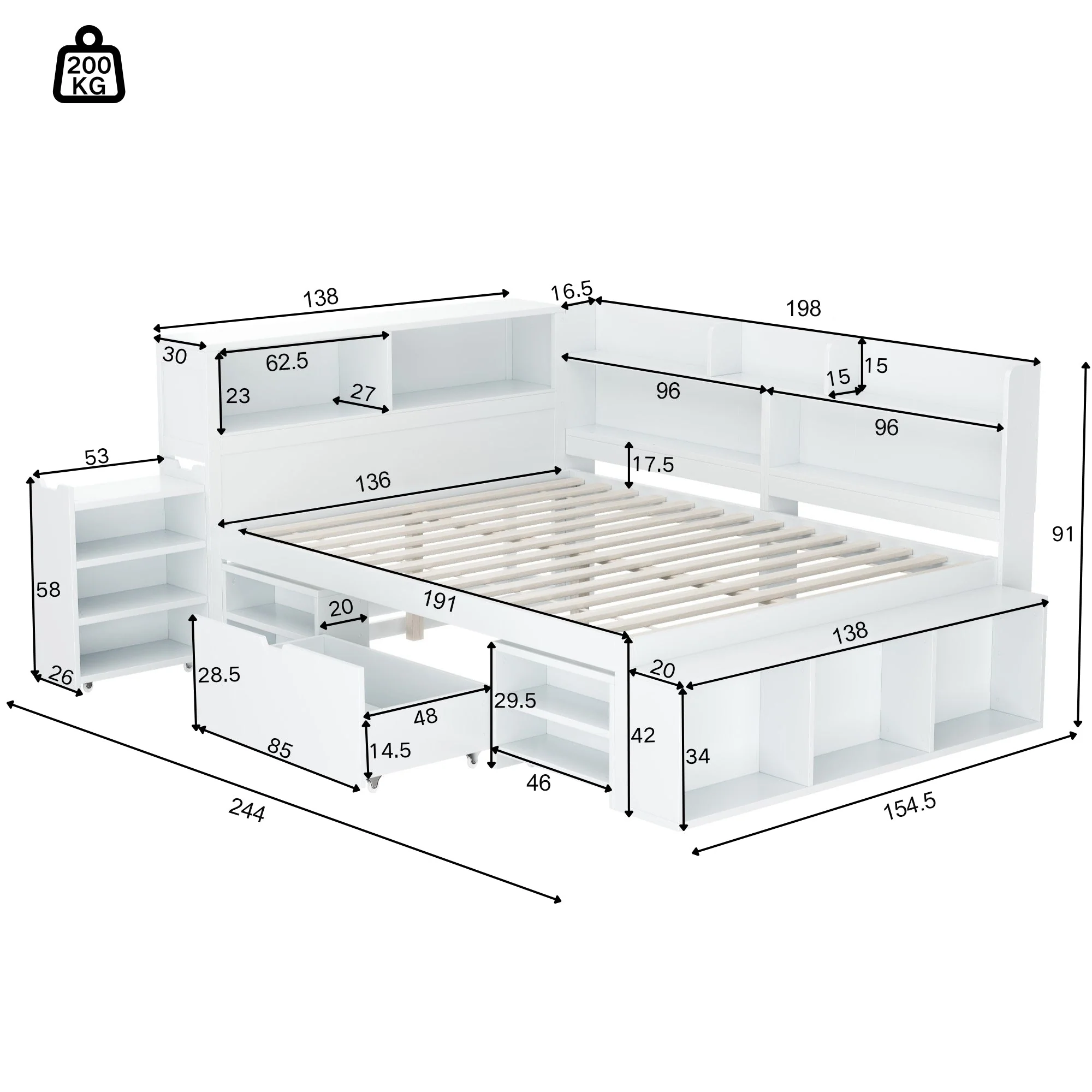 LED upholstered bed, 140 × 190 cm, hydraulic bed, 2-in-1 storage drawers at the foot of the bed, built-in LED light strips on both sides of the bed, slatted base, mattress not included, velvet, grey. - Image 14