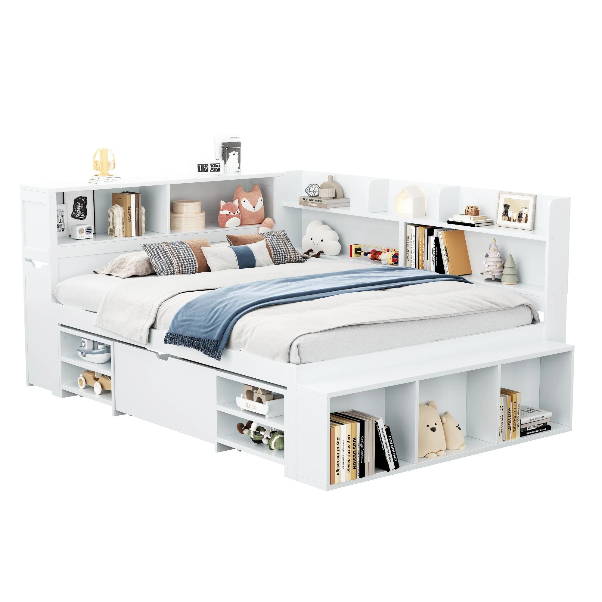 LED upholstered bed, 140 × 190 cm, hydraulic bed, 2-in-1 storage drawers at the foot of the bed, built-in LED light strips on both sides of the bed, slatted base, mattress not included, velvet, grey. - Image 18