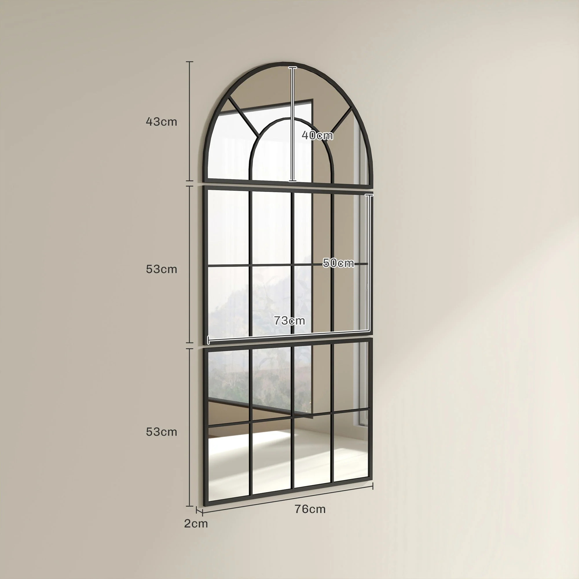 Three-Piece Arched Wall Mirror, Decorative Window Hanging, Black Metal Frame - Image 3