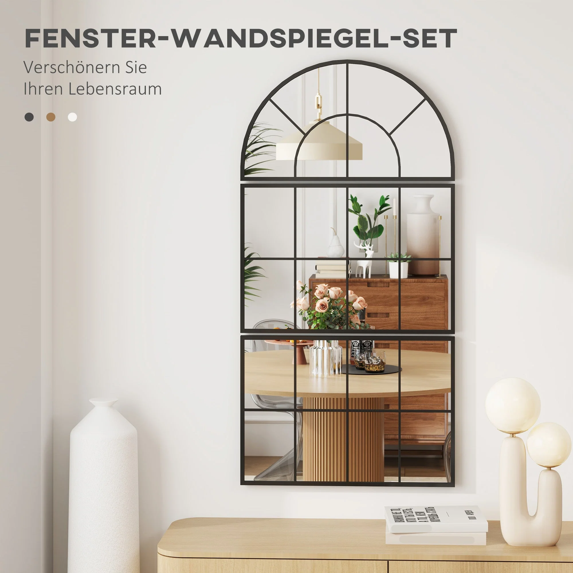 Three-Piece Arched Wall Mirror, Decorative Window Hanging, Black Metal Frame - Image 4