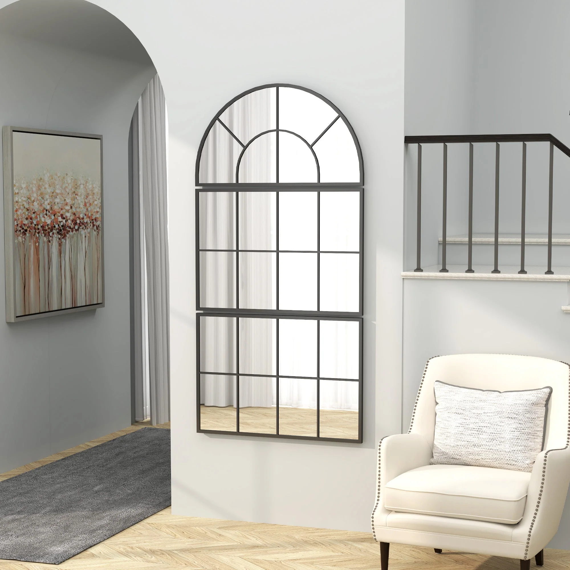 Three-Piece Arched Wall Mirror, Decorative Window Hanging, Black Metal Frame - Image 7