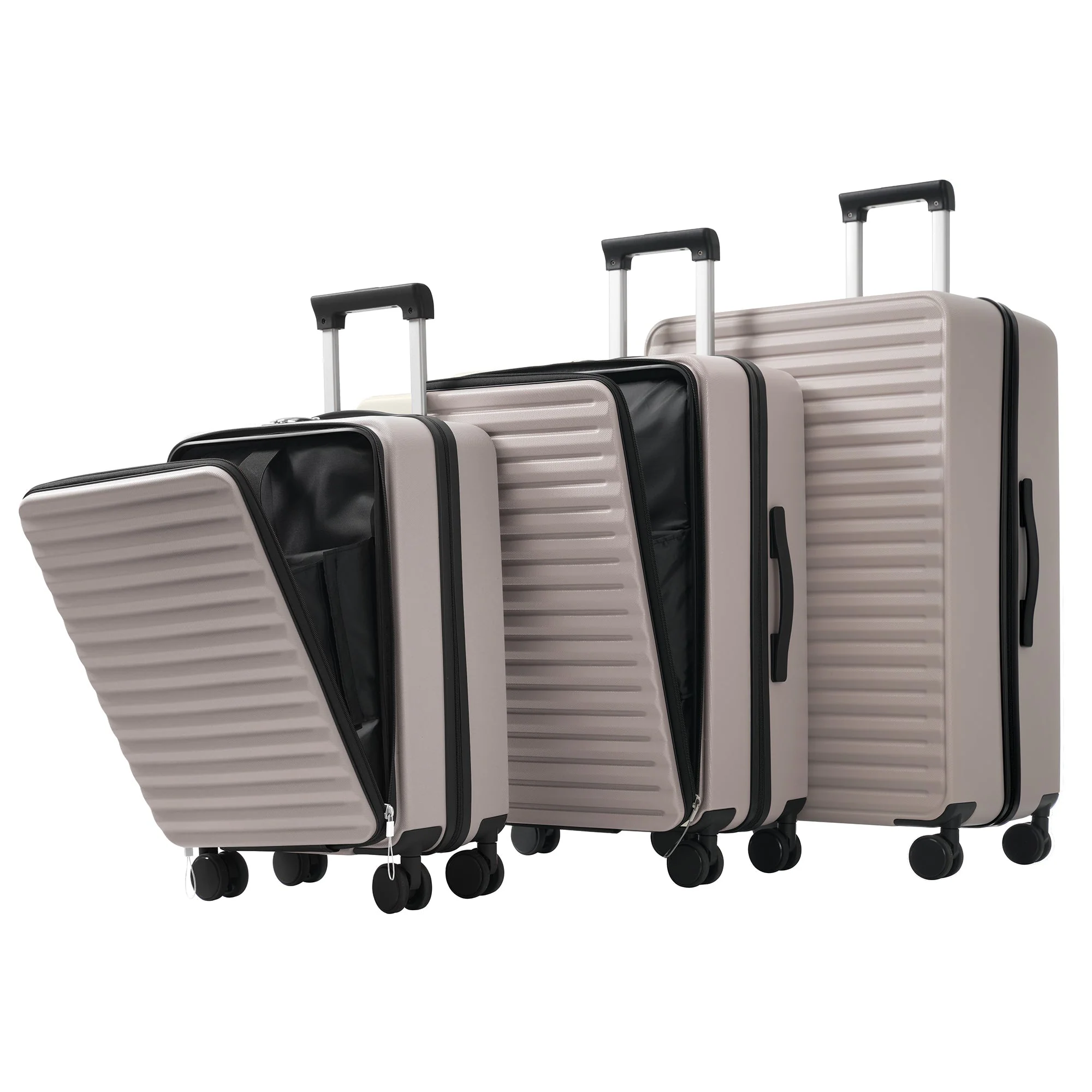 Three-Piece Luggage Set - Front-Opening Design, Cup Holders, TSA Lock, 360° Wheels, ABS - Image 2