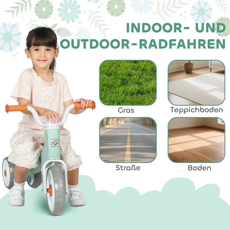 Toddler Balance Bike with 3 Silent Wheels for 12-36 Months Boys and Girls, Green - Image 6