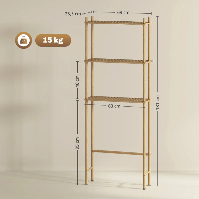 Toilet Shelf, 3 Tiers Space Saving, Natural Wood - Image 3