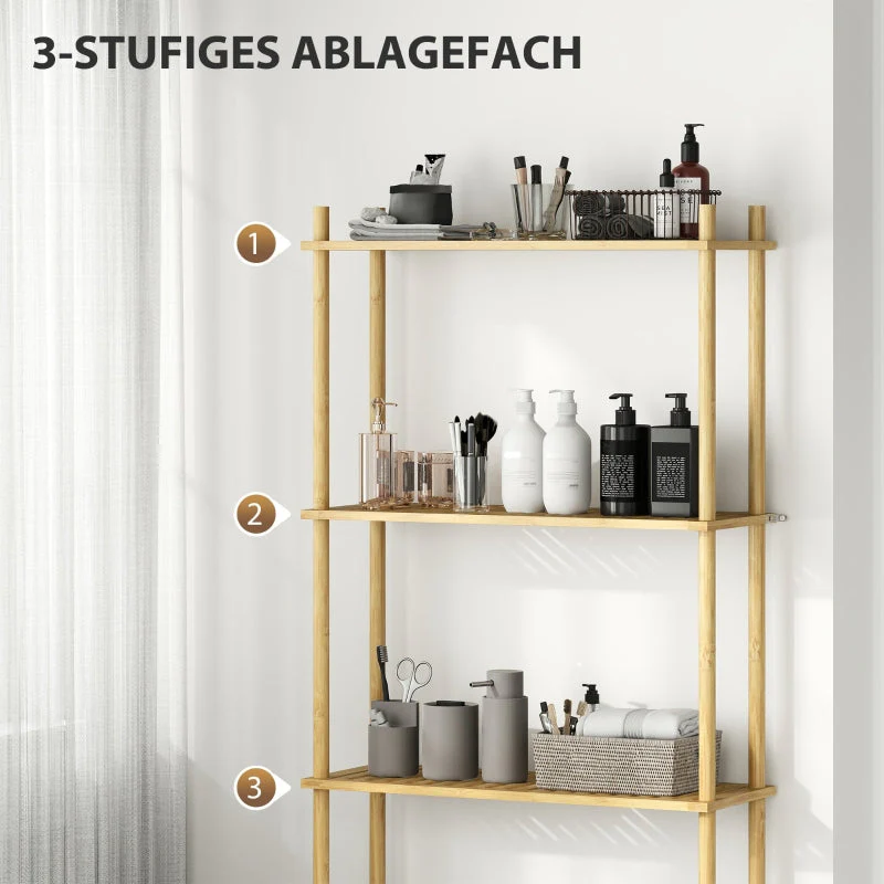 Toilet Shelf, 3 Tiers Space Saving, Natural Wood - Image 4
