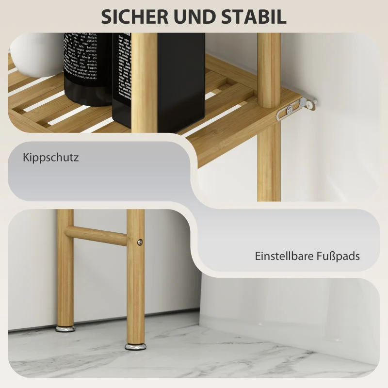 Toilet Shelf, 3 Tiers Space Saving, Natural Wood - Image 6