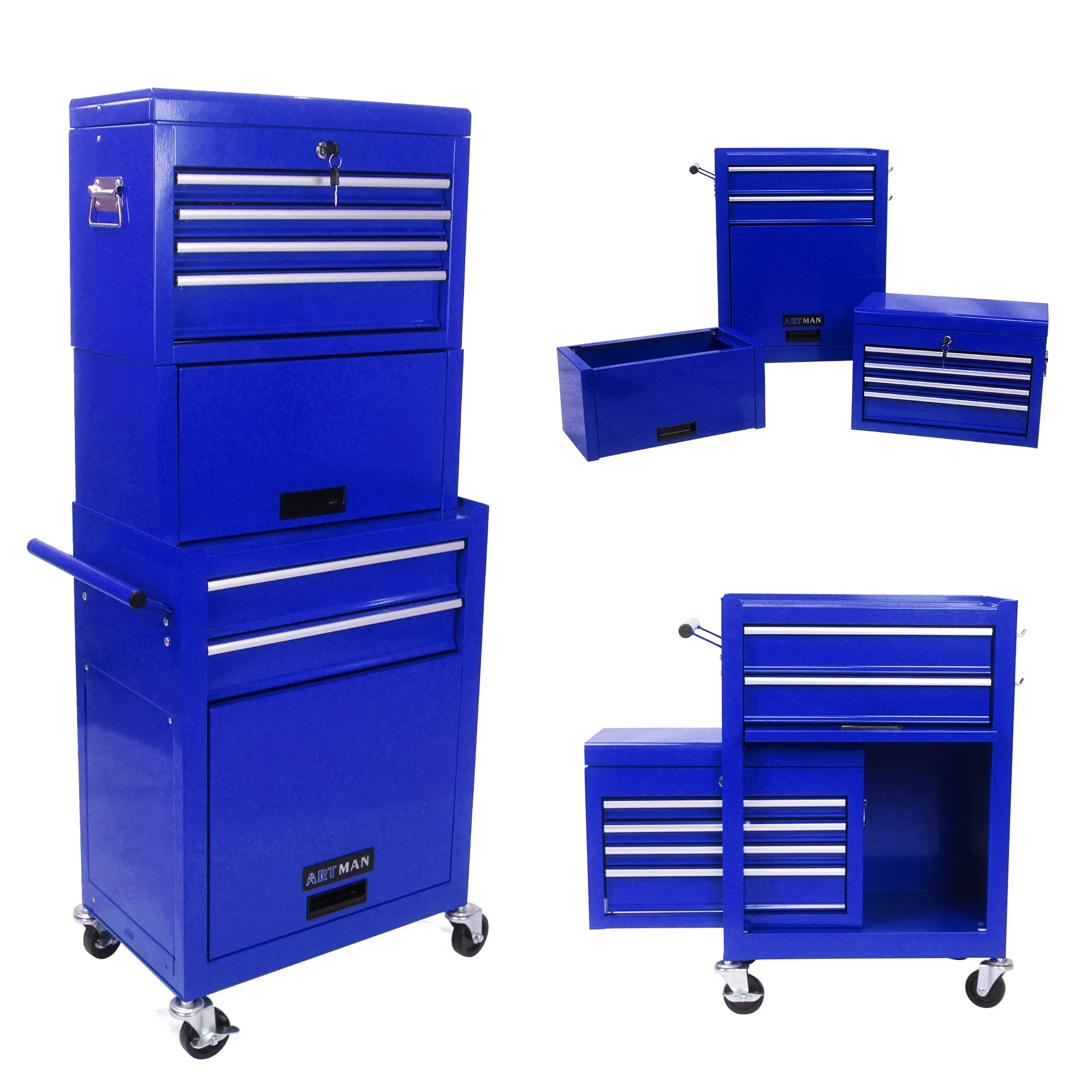 Tool Cabinet 6-Drawer Rolling 2-in-1 Organizer Blue - Image 8
