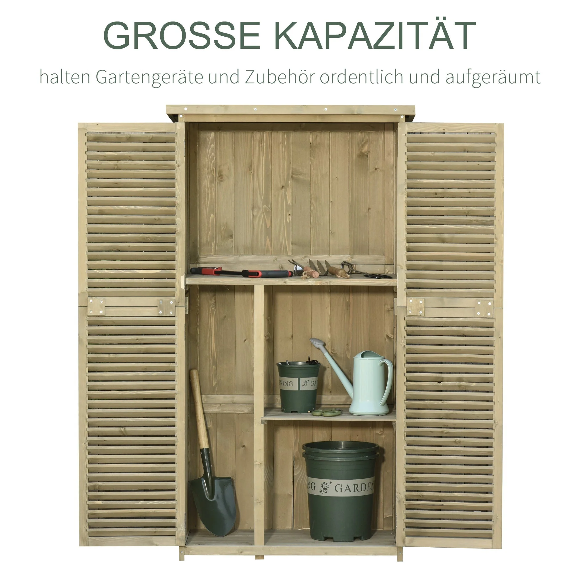 Tool Shed Wooden with Asphalt Roof, Louvre Door, 4 Compartments, Grey - Image 5