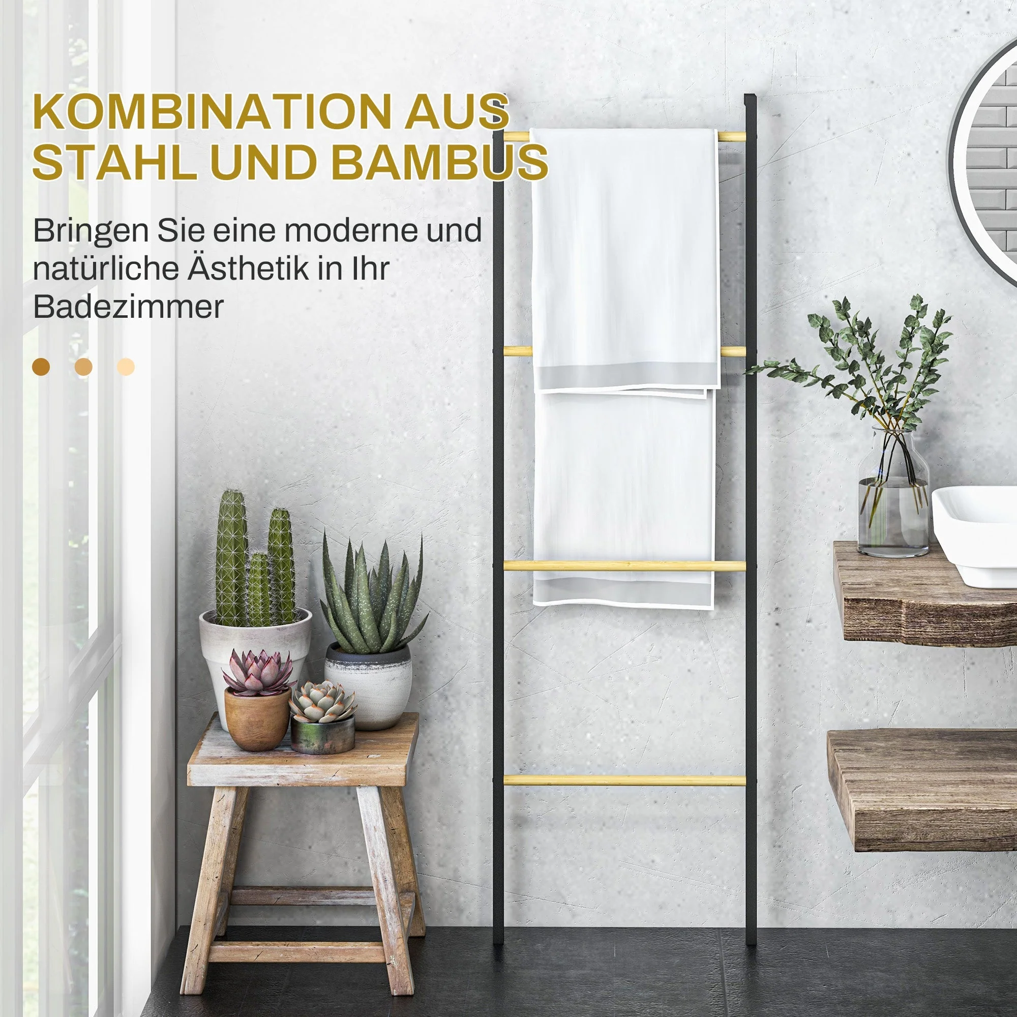 Towel Ladder, 4 Bars, Space Saving, Steel Black - Image 4
