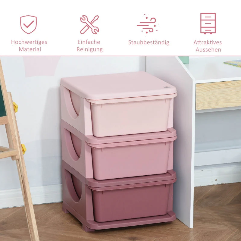Toy Storage, 3-Tier Chest of Drawers, Pink - Image 4