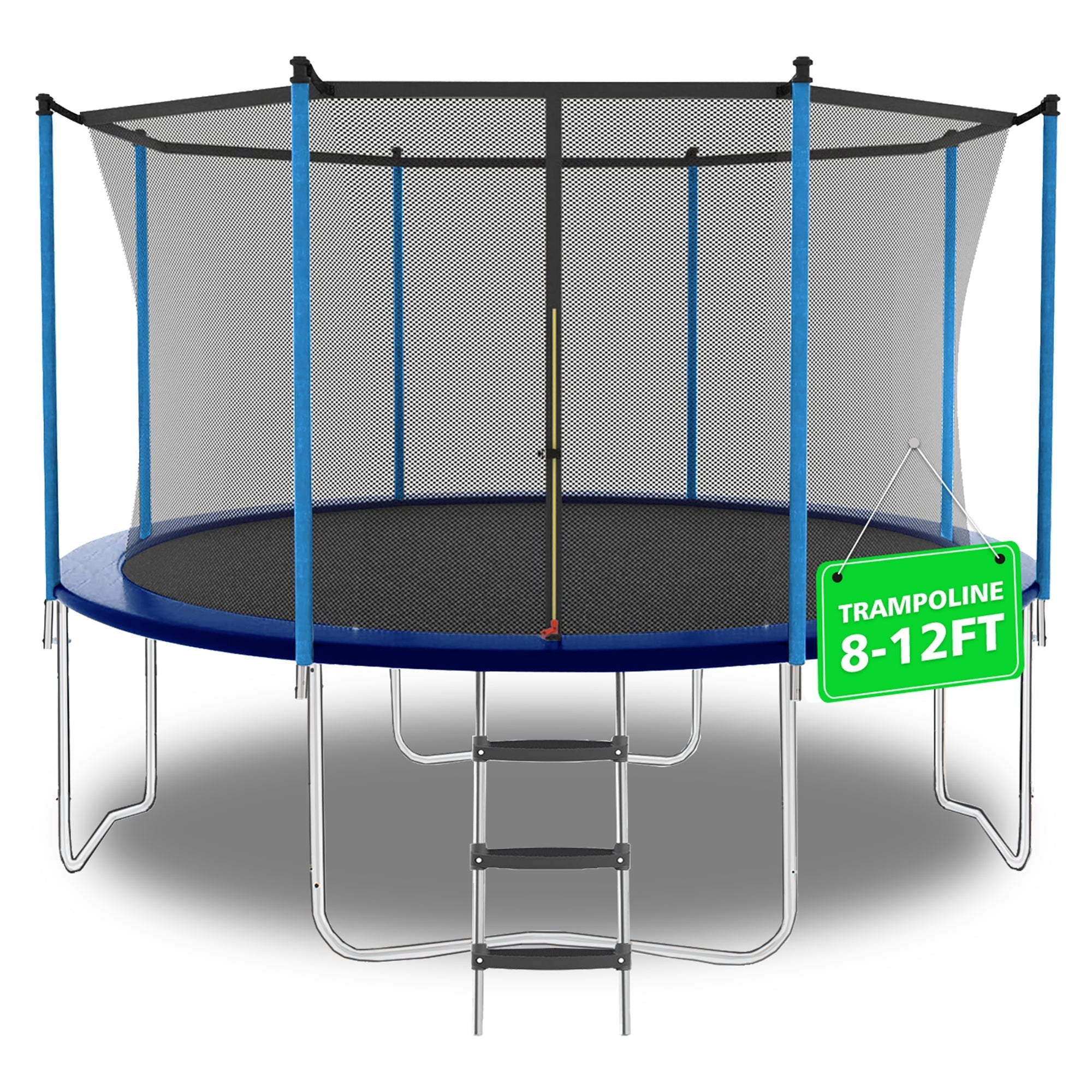 Trampoline 8-12FT Adjustable, Safety Enclosure Net & Spring Pad, Heavy-Duty Galvanized Steel Frame, 400lbs Capacity, Blue - Image 3