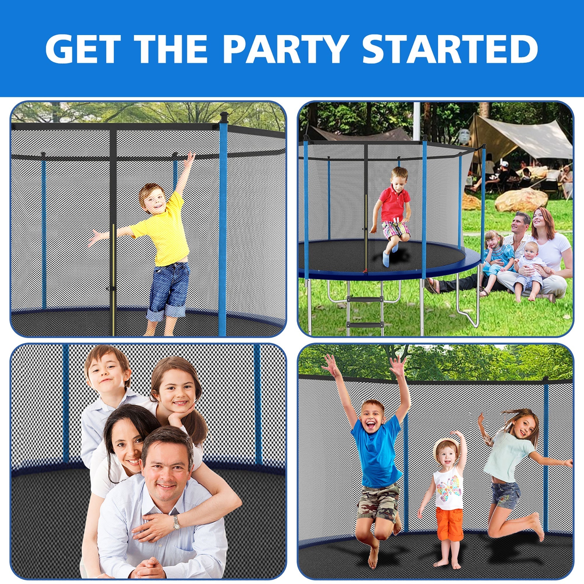 Trampoline 8-12FT Adjustable, Safety Enclosure Net & Spring Pad, Heavy-Duty Galvanized Steel Frame, 400lbs Capacity, Blue - Image 7