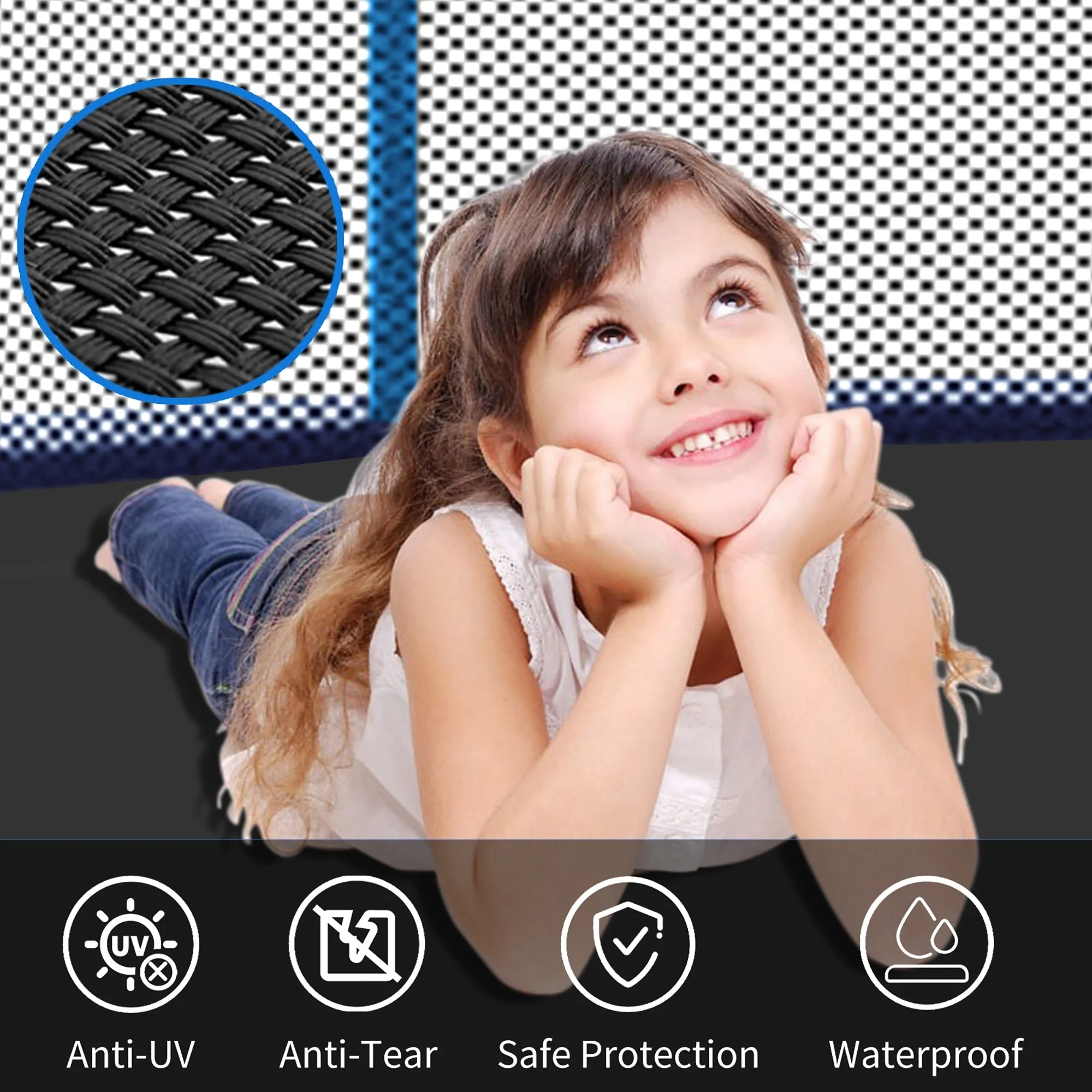 Trampoline 8-12FT Adjustable, Safety Enclosure Net & Spring Pad, Heavy-Duty Galvanized Steel Frame, 400lbs Capacity, Blue - Image 9