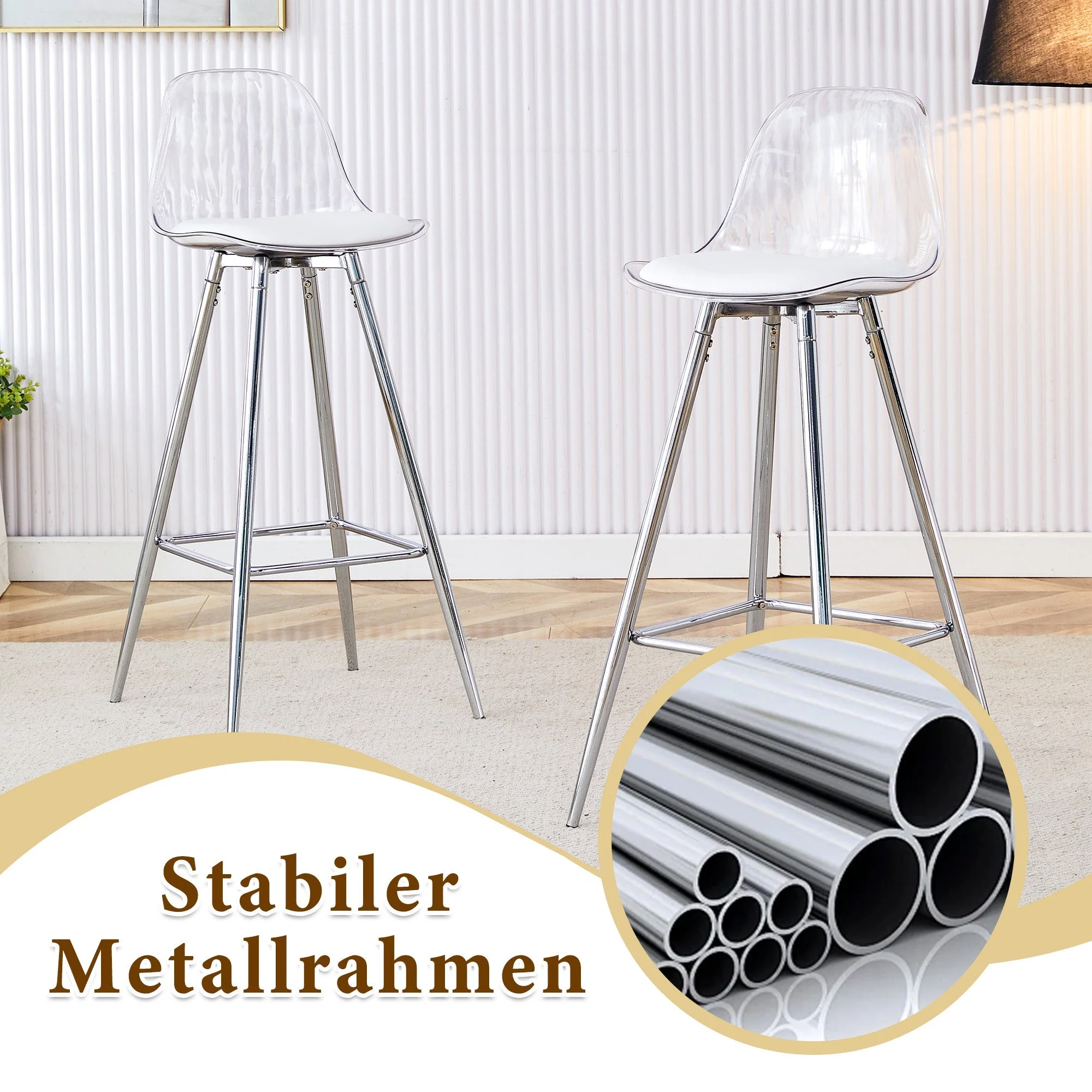 Transparent Armchairs 2-Piece Set Translucent Backrests Silver Metal Frame - Image 6