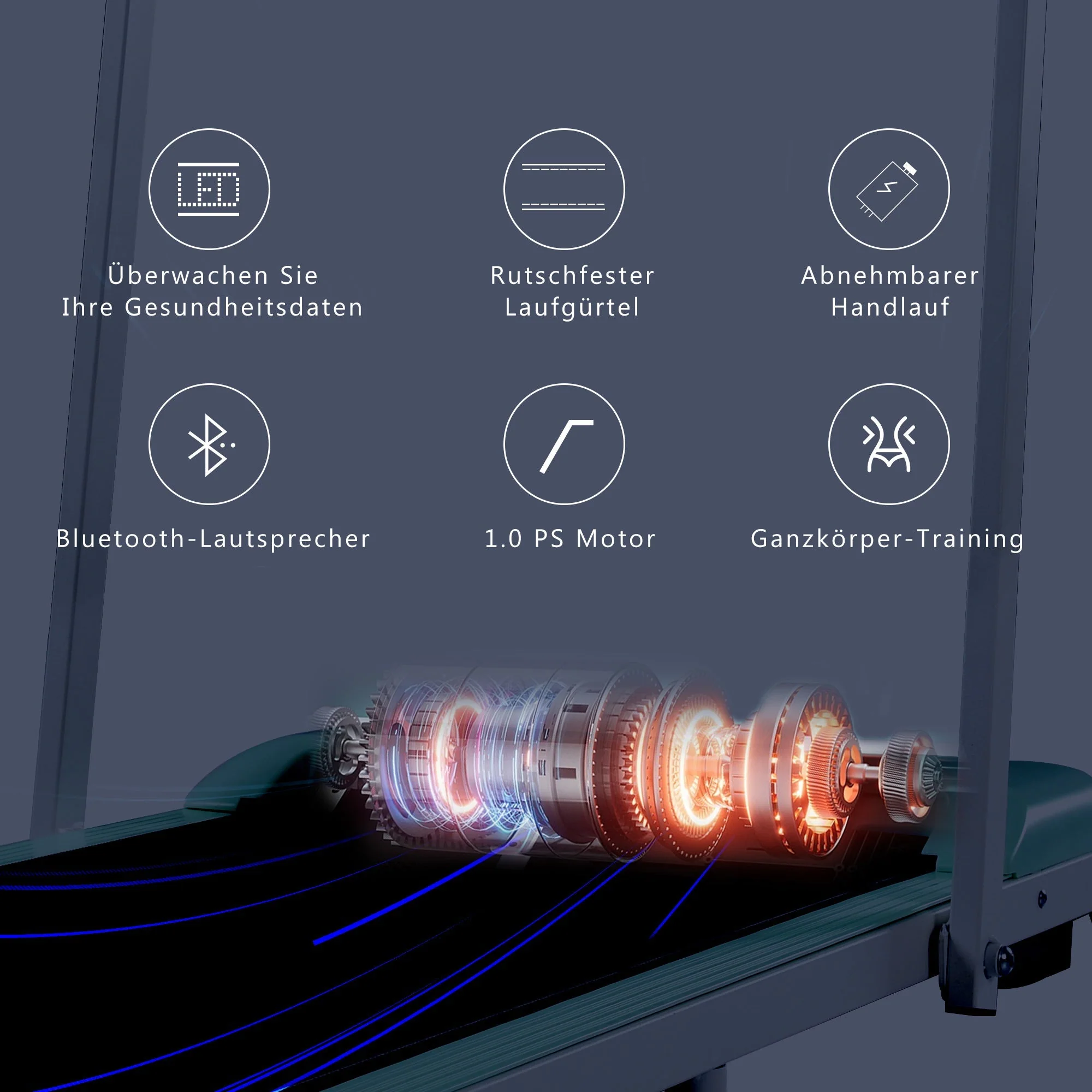 Treadmill, 2-in-1, Remote Control, LED Display, Bluetooth, Foldable - Image 10