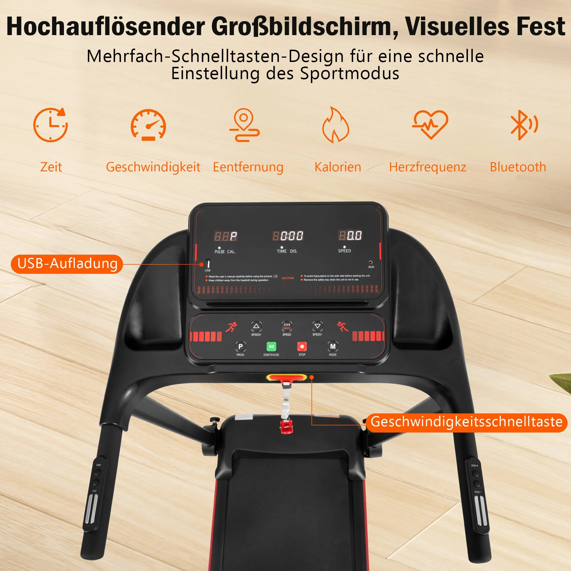 Treadmill for Home, Foldable 8% Incline 3.0 HP 120kg Max Load, Black - Image 2