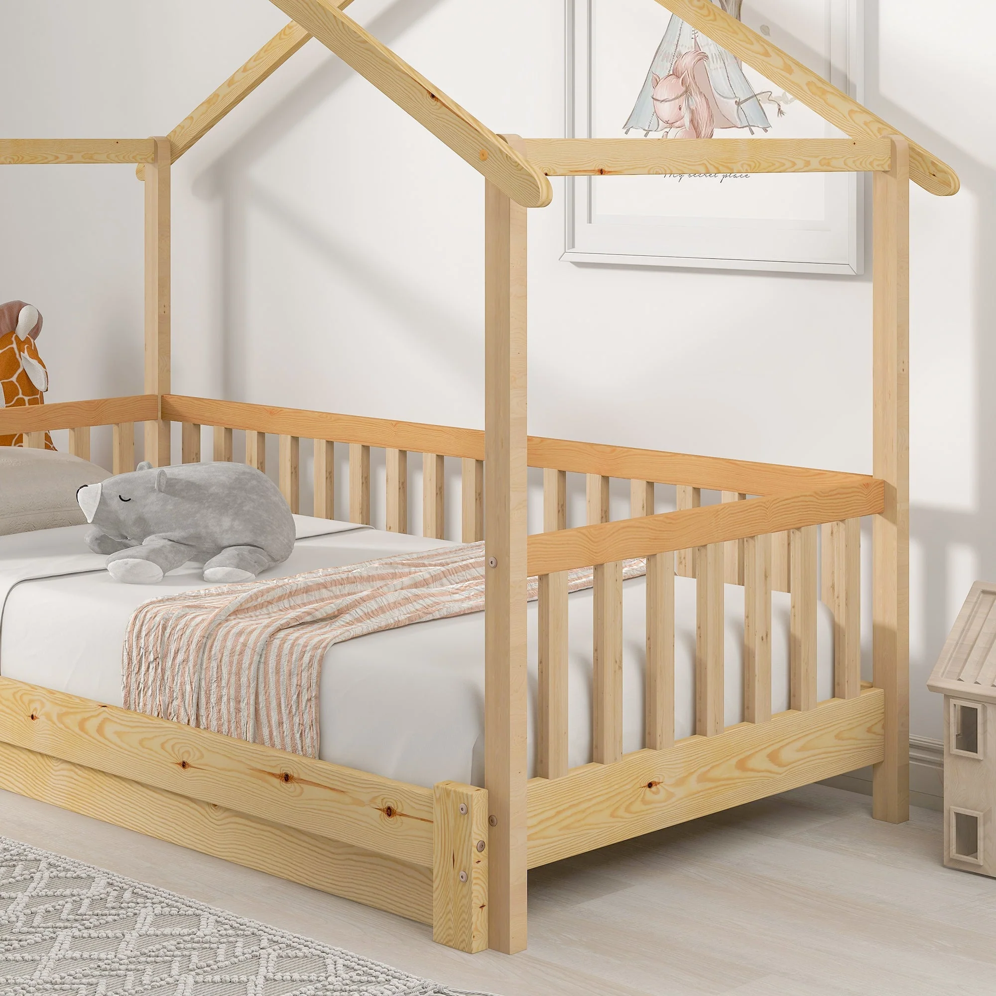 Treehouse Bed, Expandable Single to Double, Solid Wood, Natural - Image 10