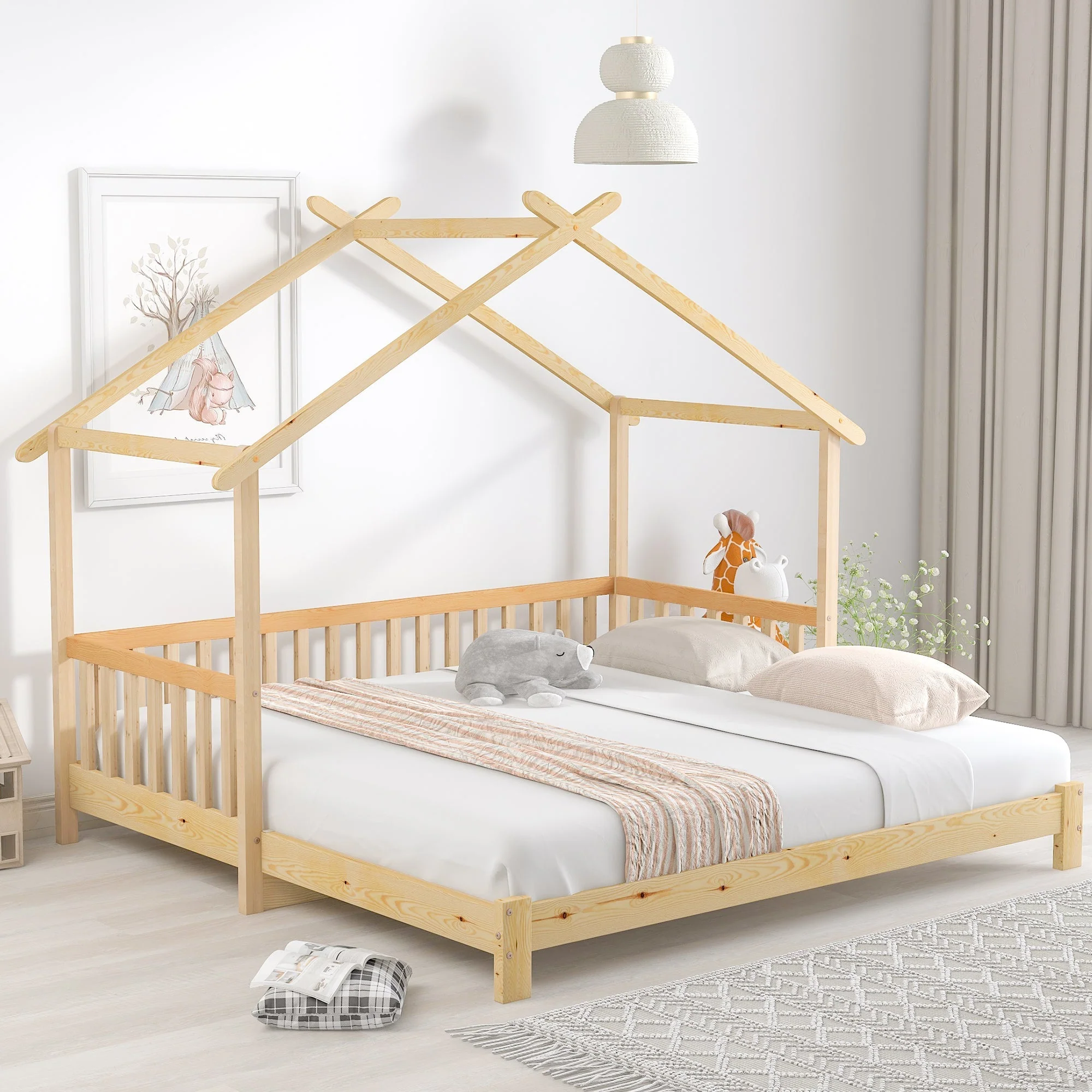 Treehouse Bed, Expandable Single to Double, Solid Wood, Natural - Image 2